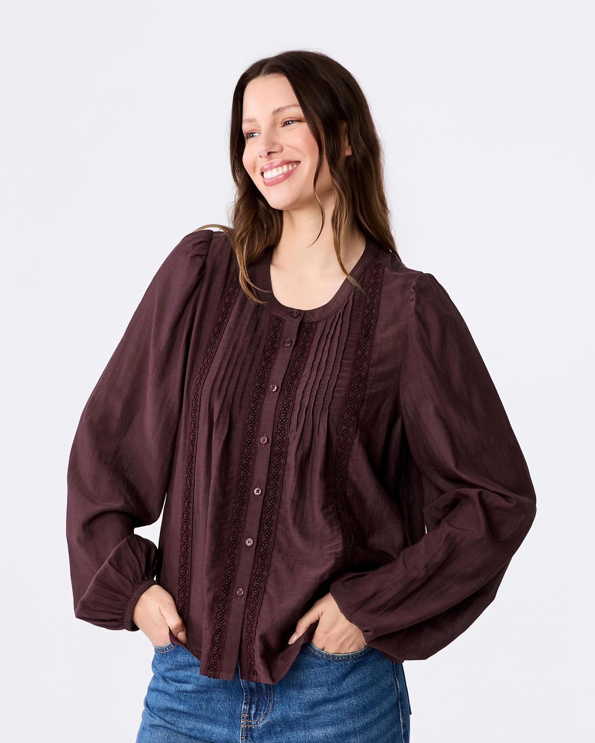 2 Long Sleeve Lace Trim Boho Top Fudge, 2 of 5