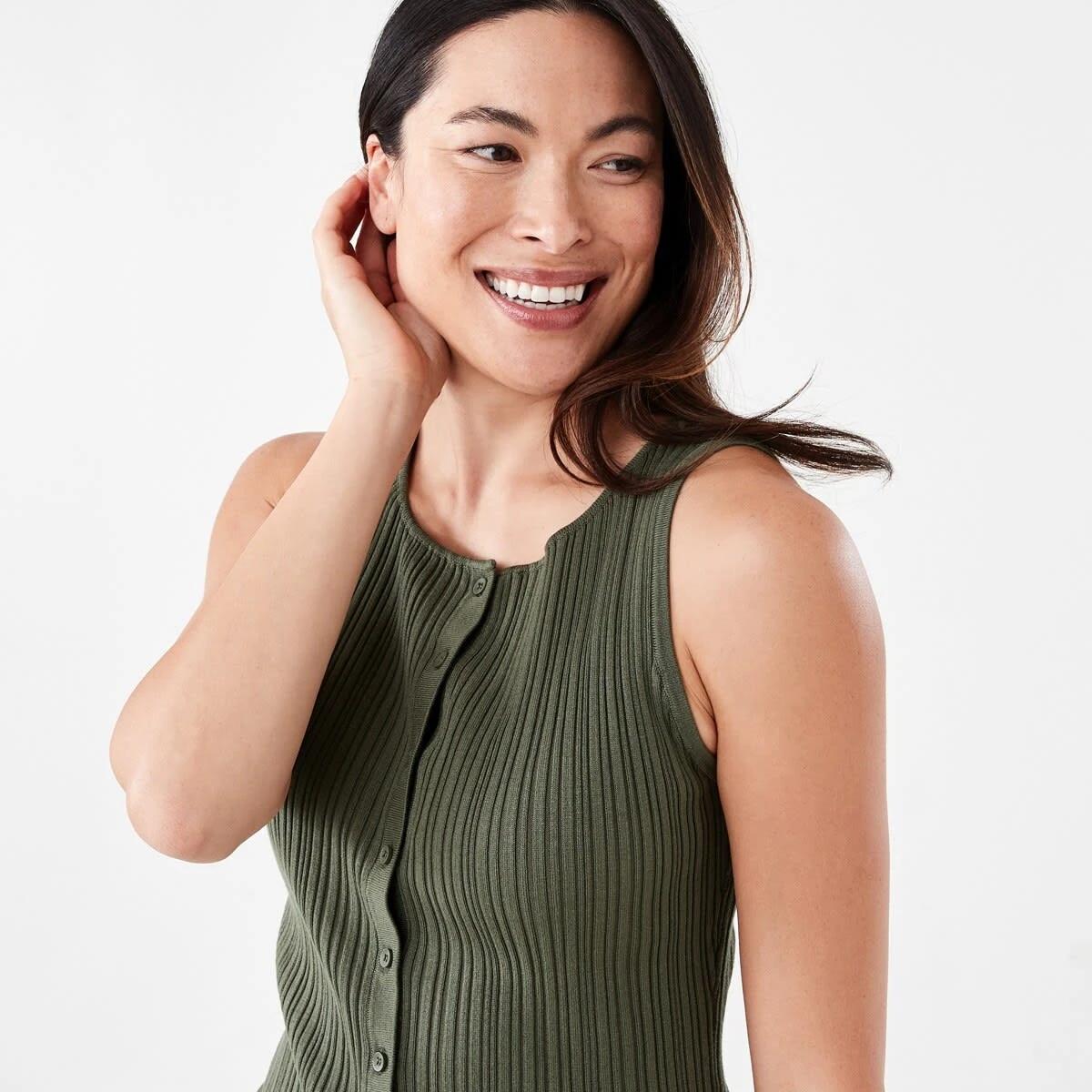 4 Sleeveless Boat Neck Vest Grn Olive, 4 of 6