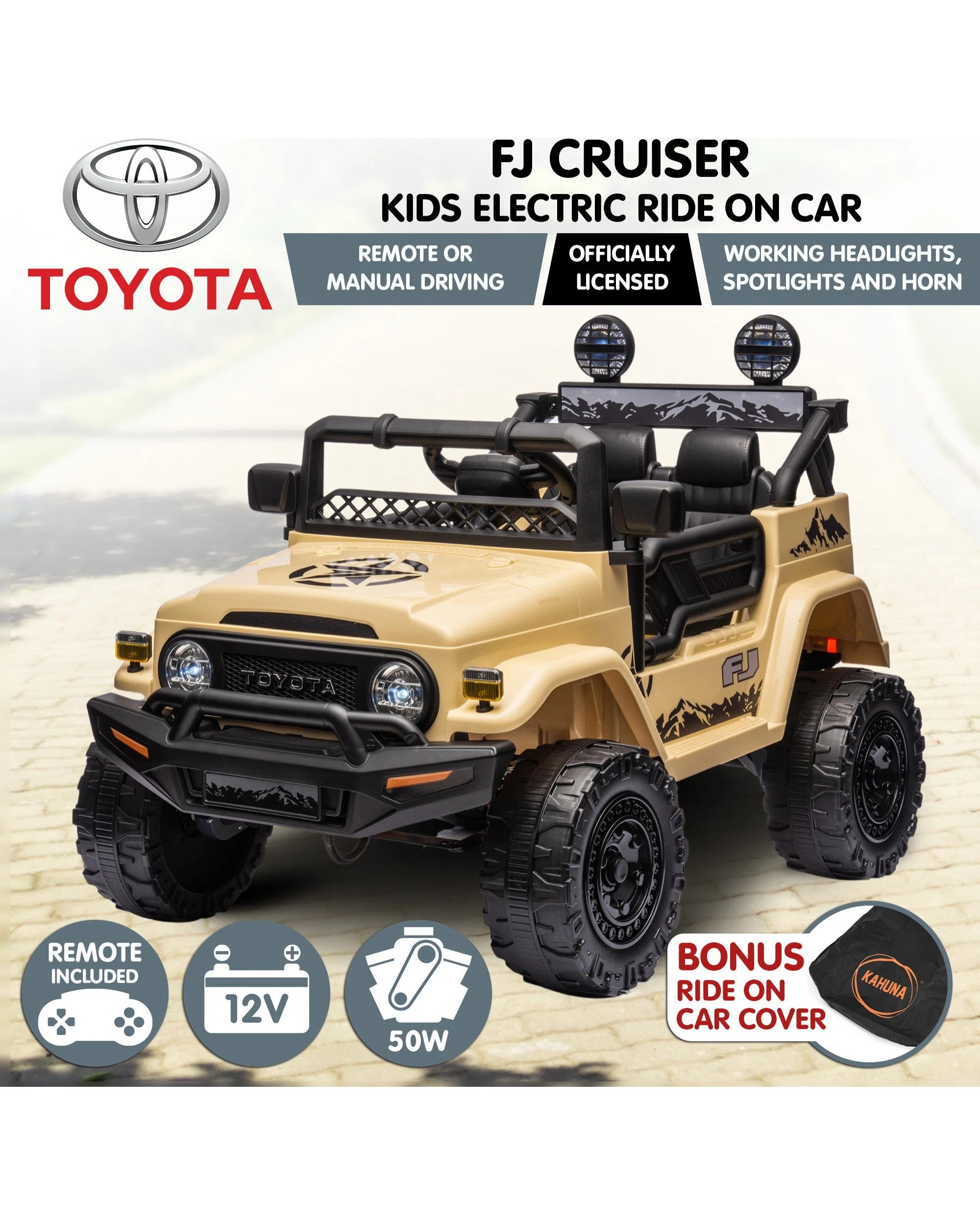 2 Kahuna Authorised Toyota FJ Cruiser Kids Electric Ride On Car - Khaki, 2 of 9
