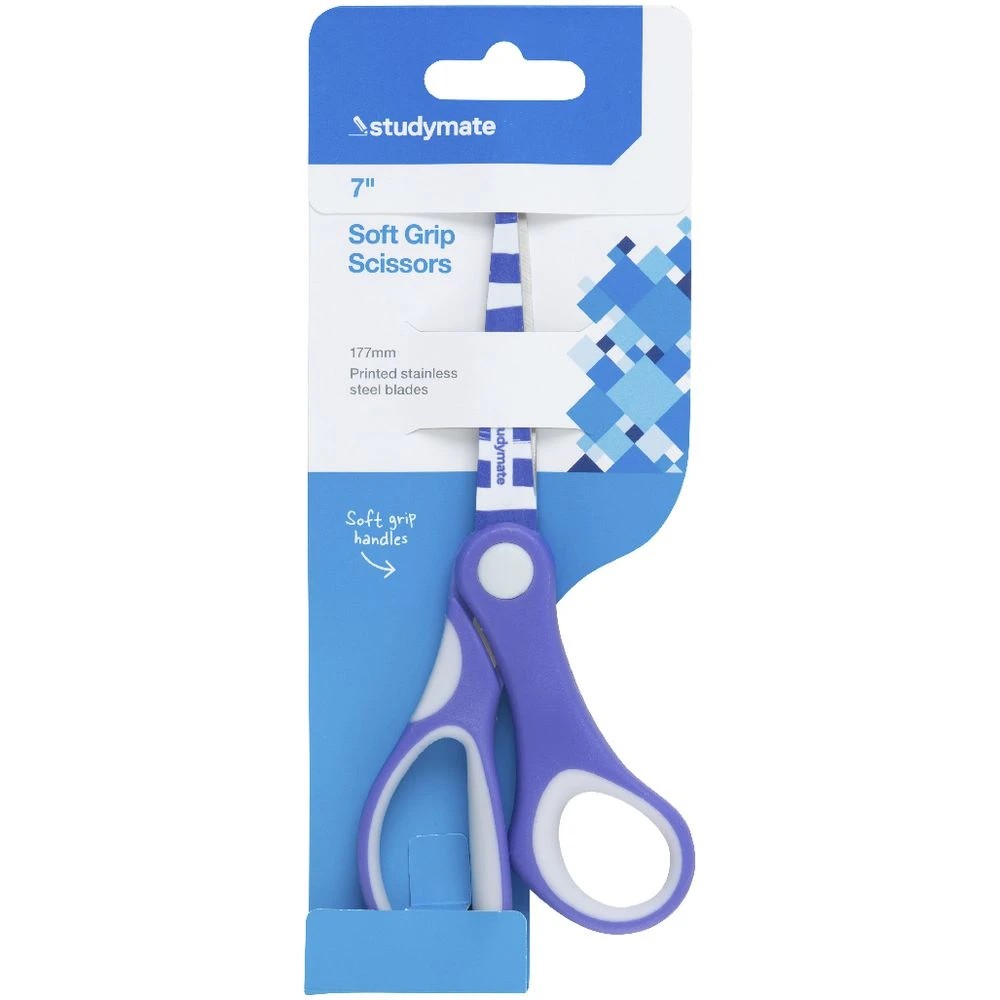2 Studymate Soft Grip Scissors 7"/177mm Purple Printed, 2 of 3