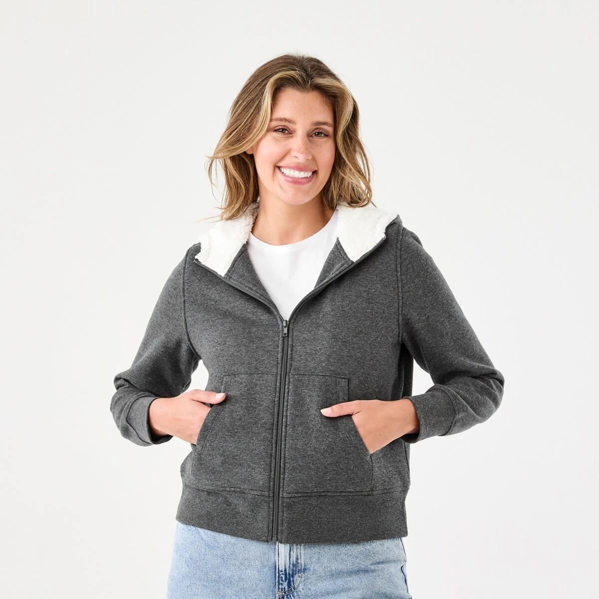 2 Long Sleeve Sherpa Zip Through Hoodie Gry Chmrle, 2 of 8