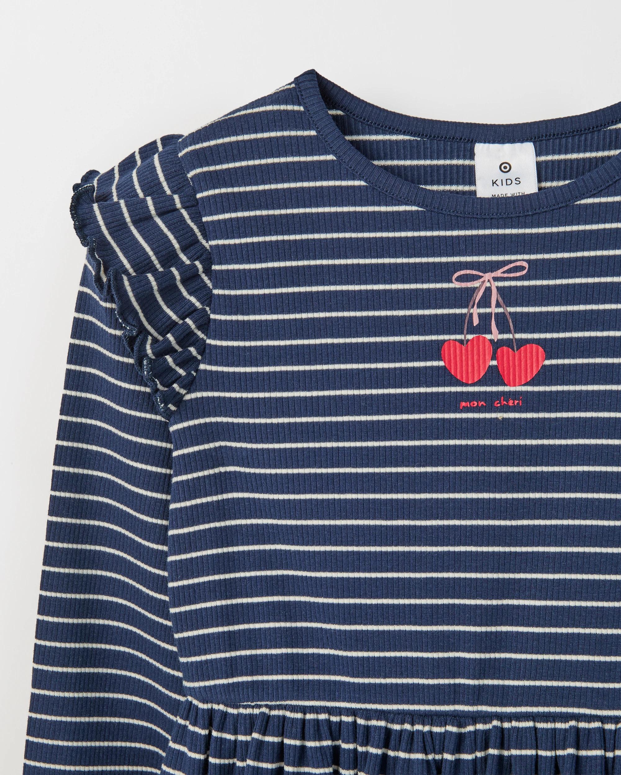 6 Target Kids Australian Cotton Long Flutter Sleeve Core Dress NAVY + WHITE, 6 of 6