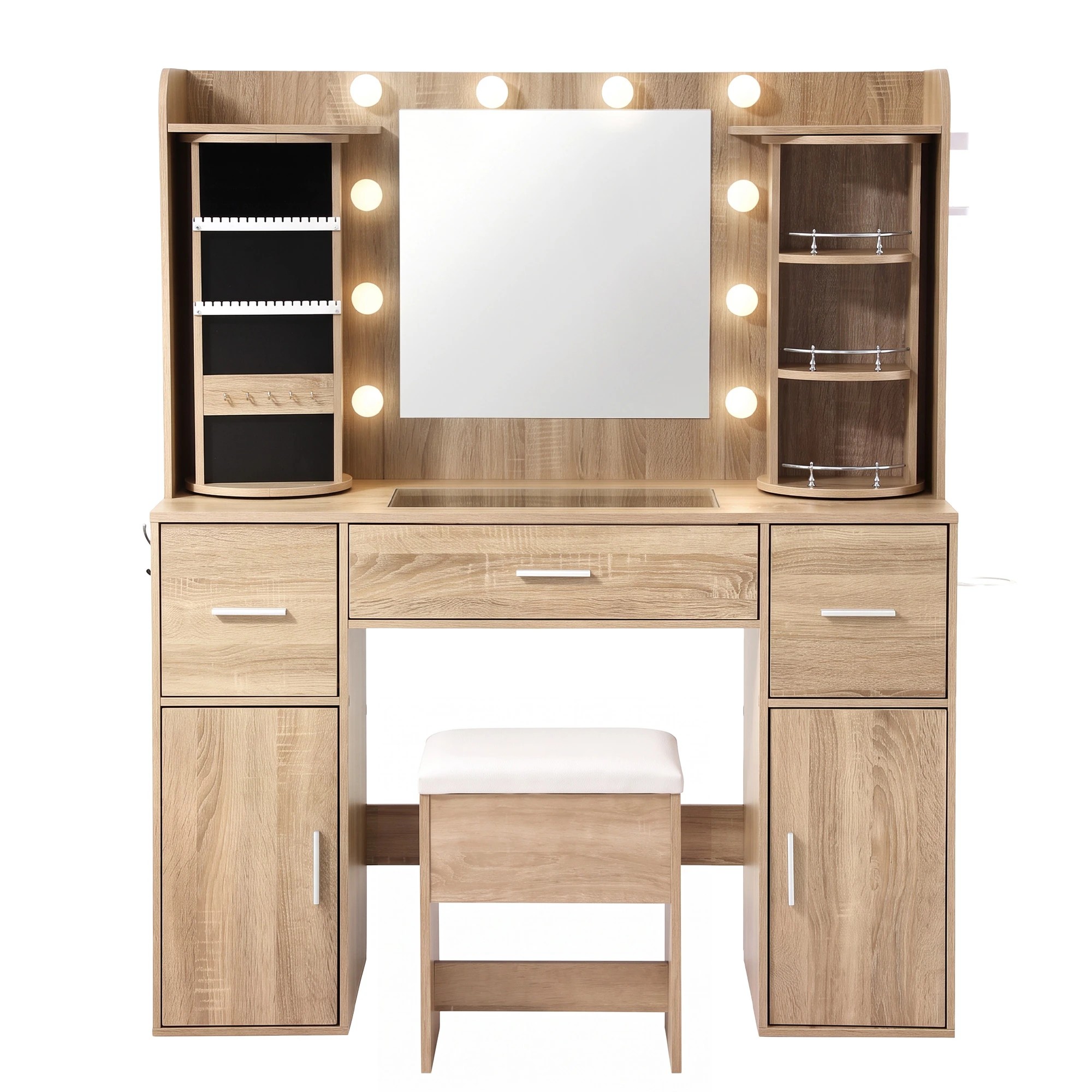 Artiss Dressing Table Vanity Desk LED Mirror Stool Set Charging Station ...