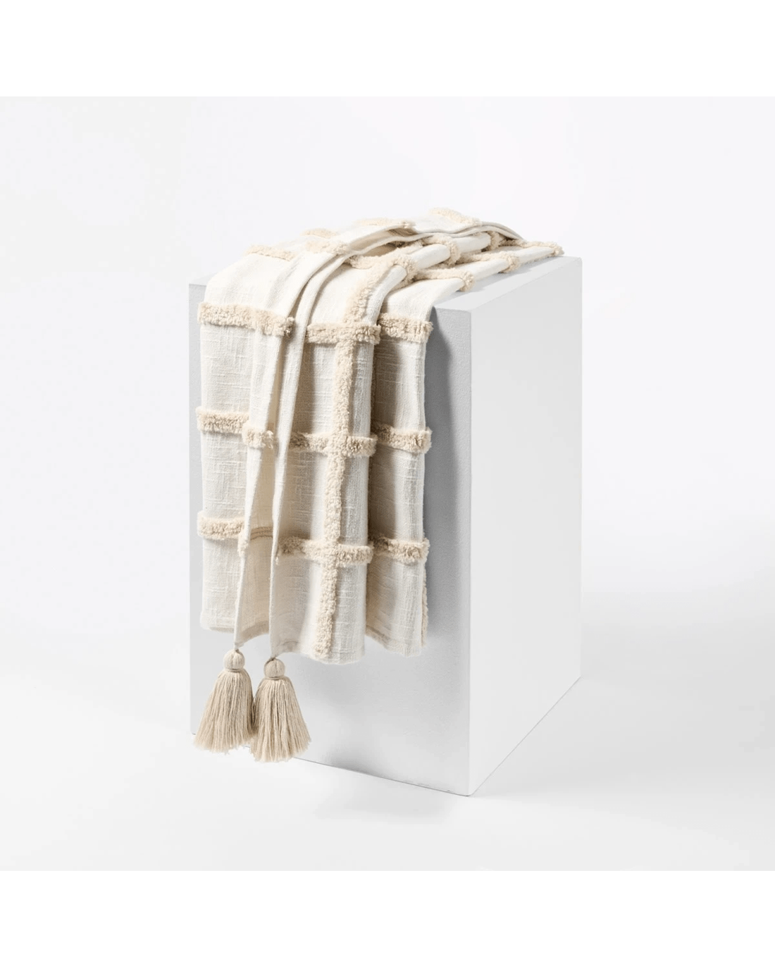 1 Grid Tufted Throw - Beige and White, 1 of 6