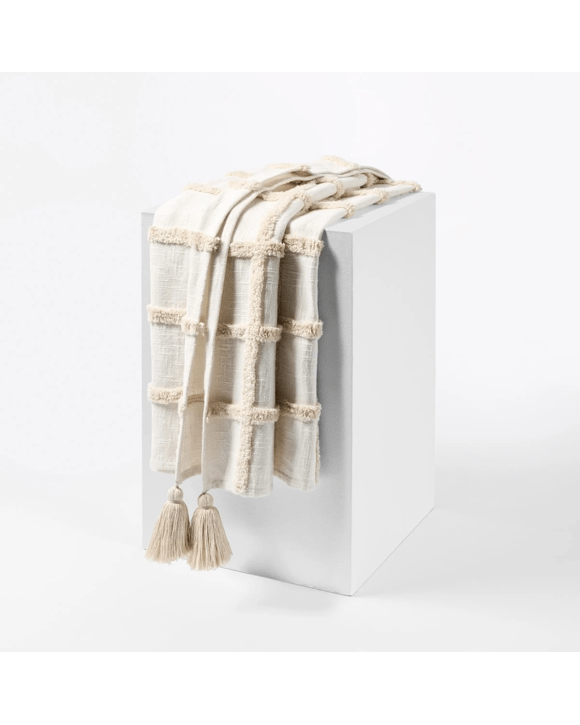 Grid Tufted Throw - Beige and White