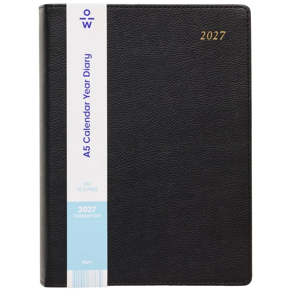 1 Officeworks A5 Day to Page Prestigio 2027 Diary Black, 1 of 7