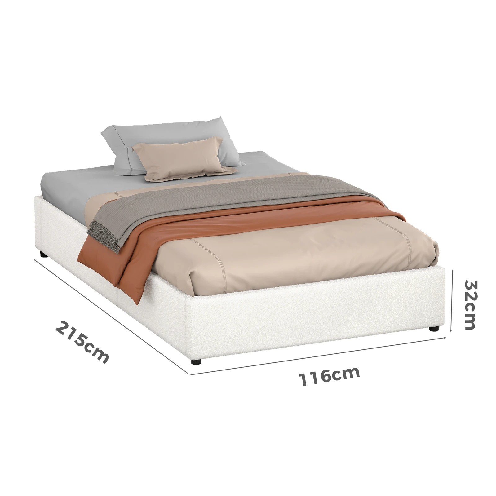 8 Alfordson Bed Frame King Single Gas Lift Storage Mattress Base Boucle Wilbur - White, 8 of 10