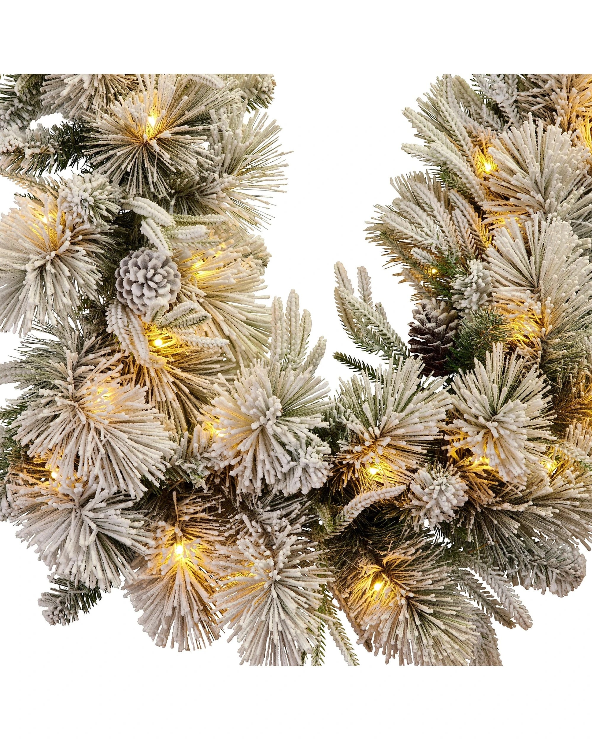 8 Christabelle 2.74m Pre-Lit Flocked Garland, Pine Cones, LED Timer - White, 8 of 9