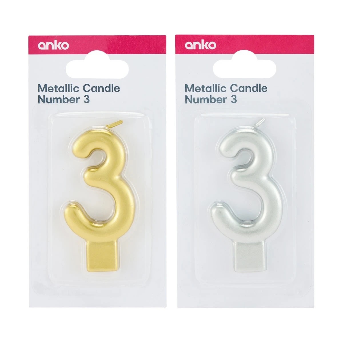 6 Metallic Candle Number 3 - Assorted, 6 of 6
