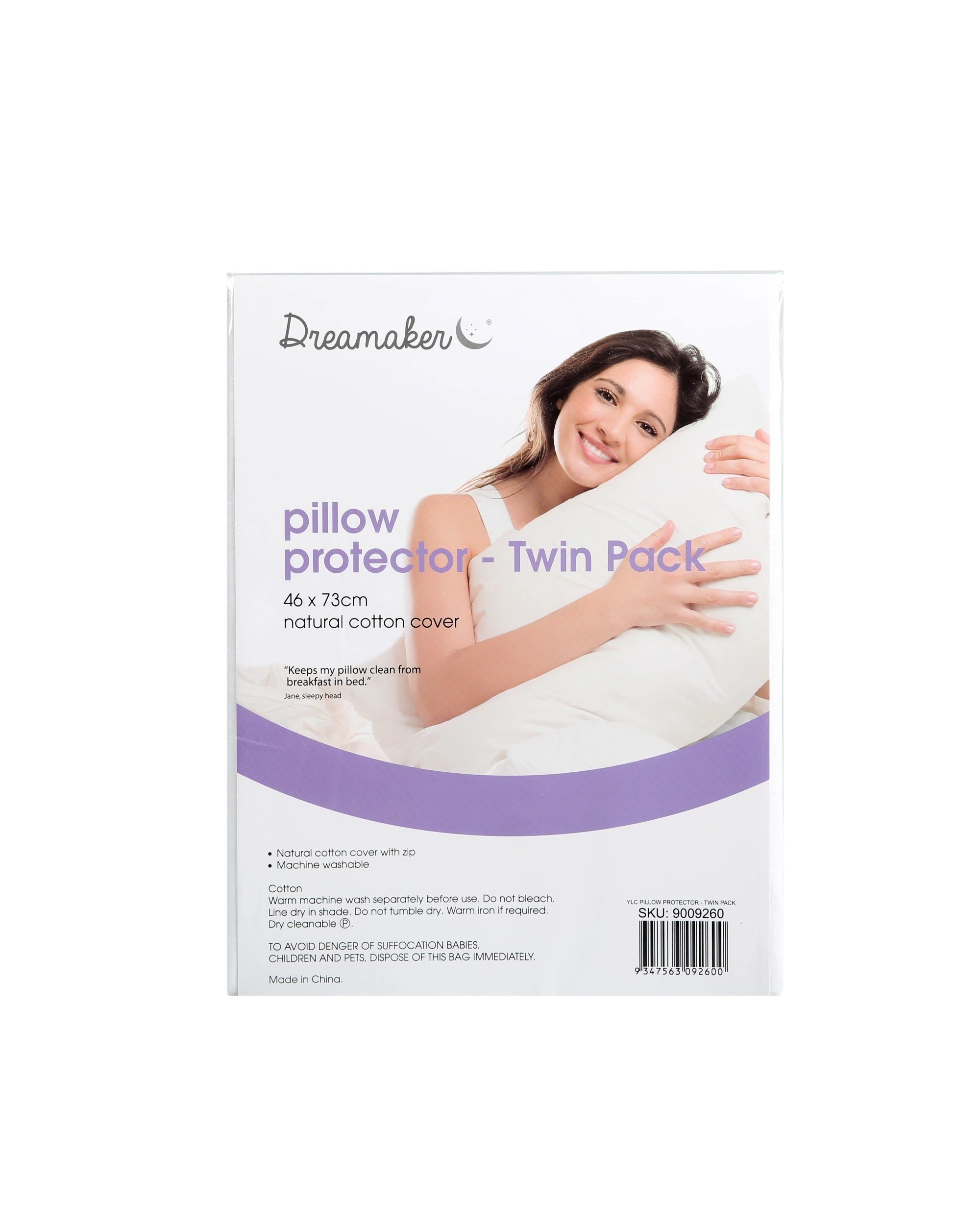 6 Dreamaker 100% Cotton Pillow Protector 48x73cm (2 Pack) - White, 6 of 6