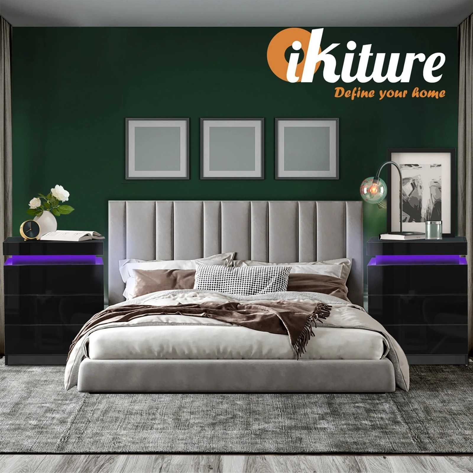 8 Oikiture Bedside Table Rgb Led 3 Drawers Nightstand Cabinet
 - Black, 8 of 9