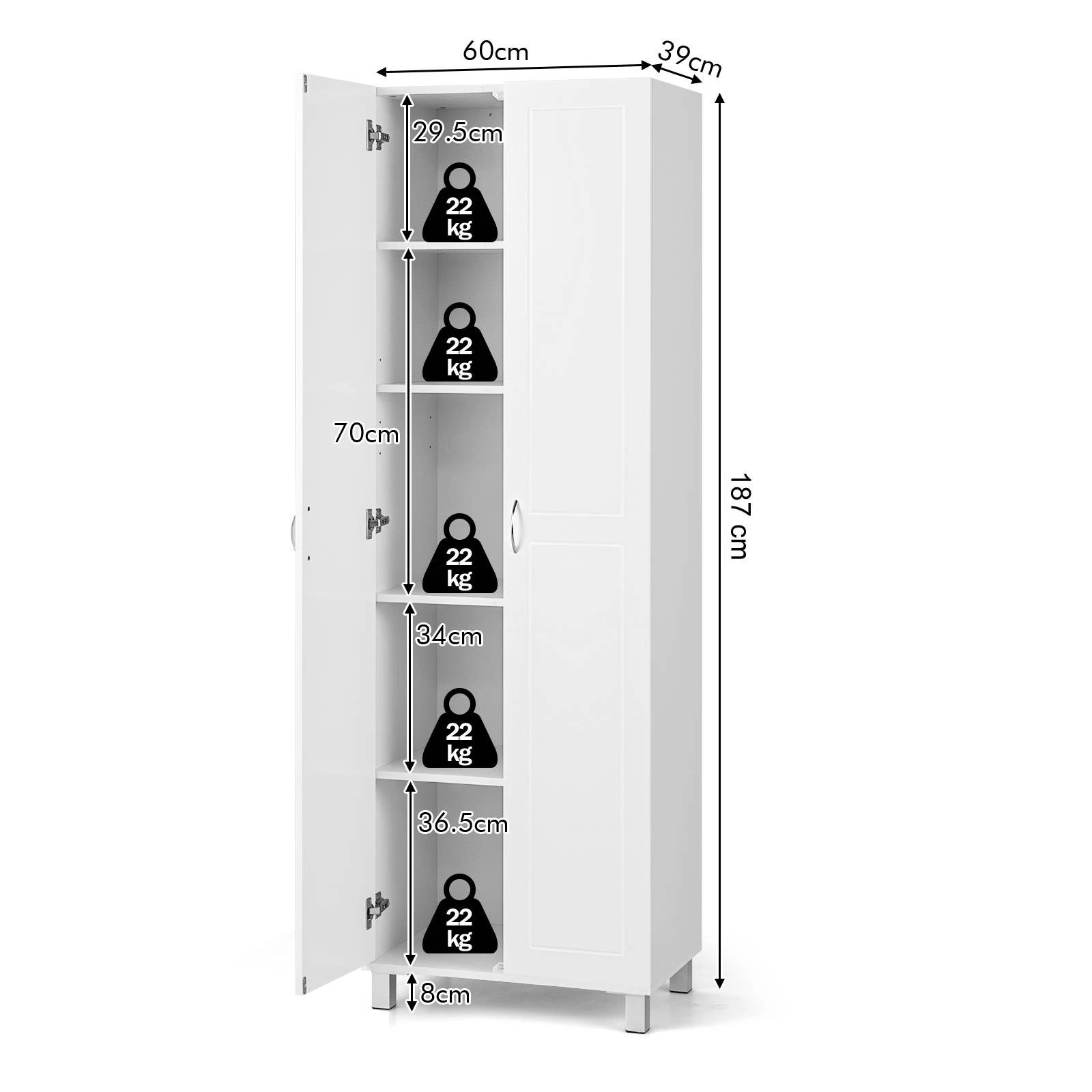 2 Costway 187cm Tall Storage Cabinet 5-Tier Kitchen Pantry Cabinet, 2 of 5