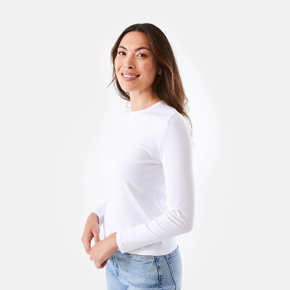 2 Long Sleeve Rib Crew Neck T-shirt White, 2 of 5