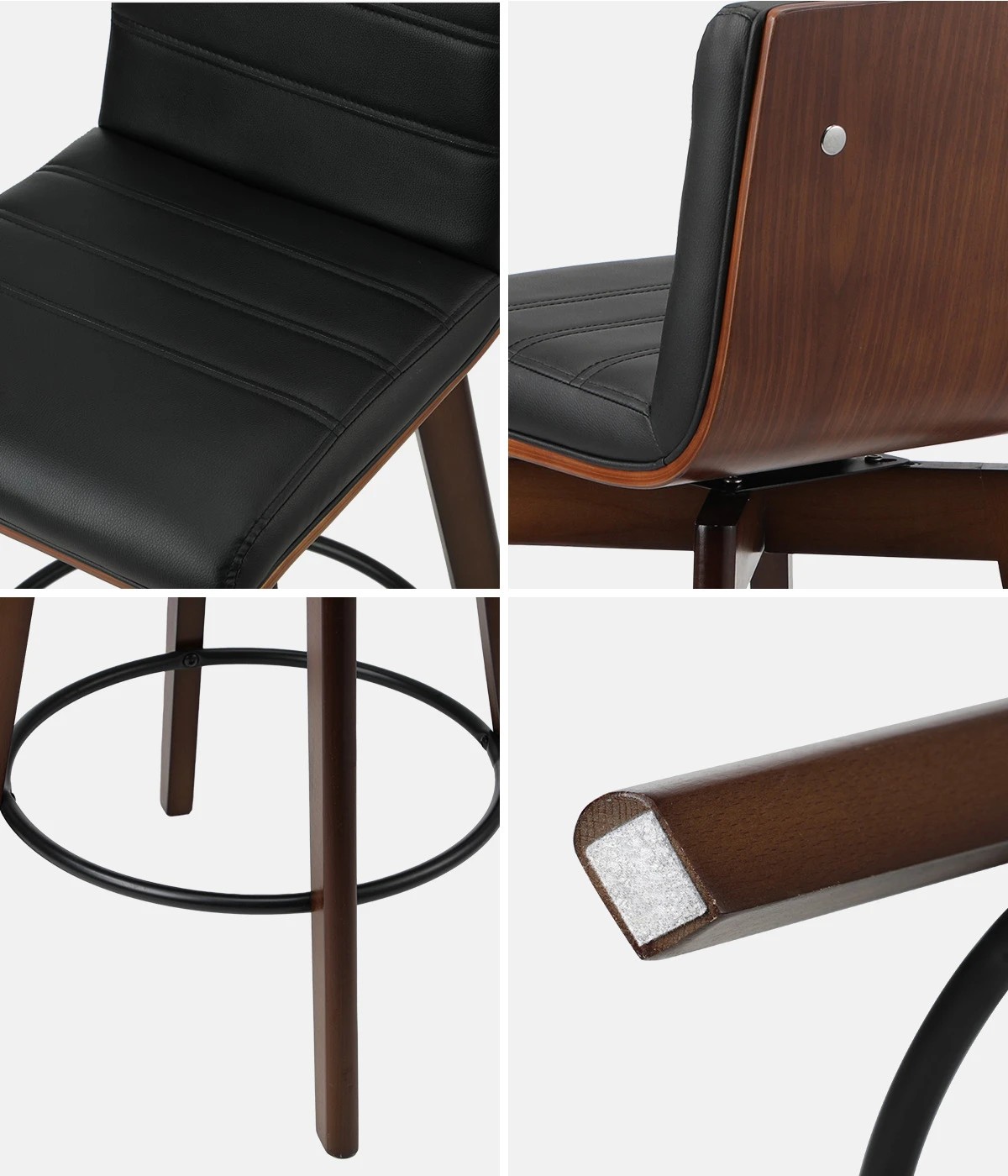 6 Oikiture 4x Wooden Bar Stools Kitchen Counter Swivel Dining Chair Pu Leather
 - Black, 6 of 9