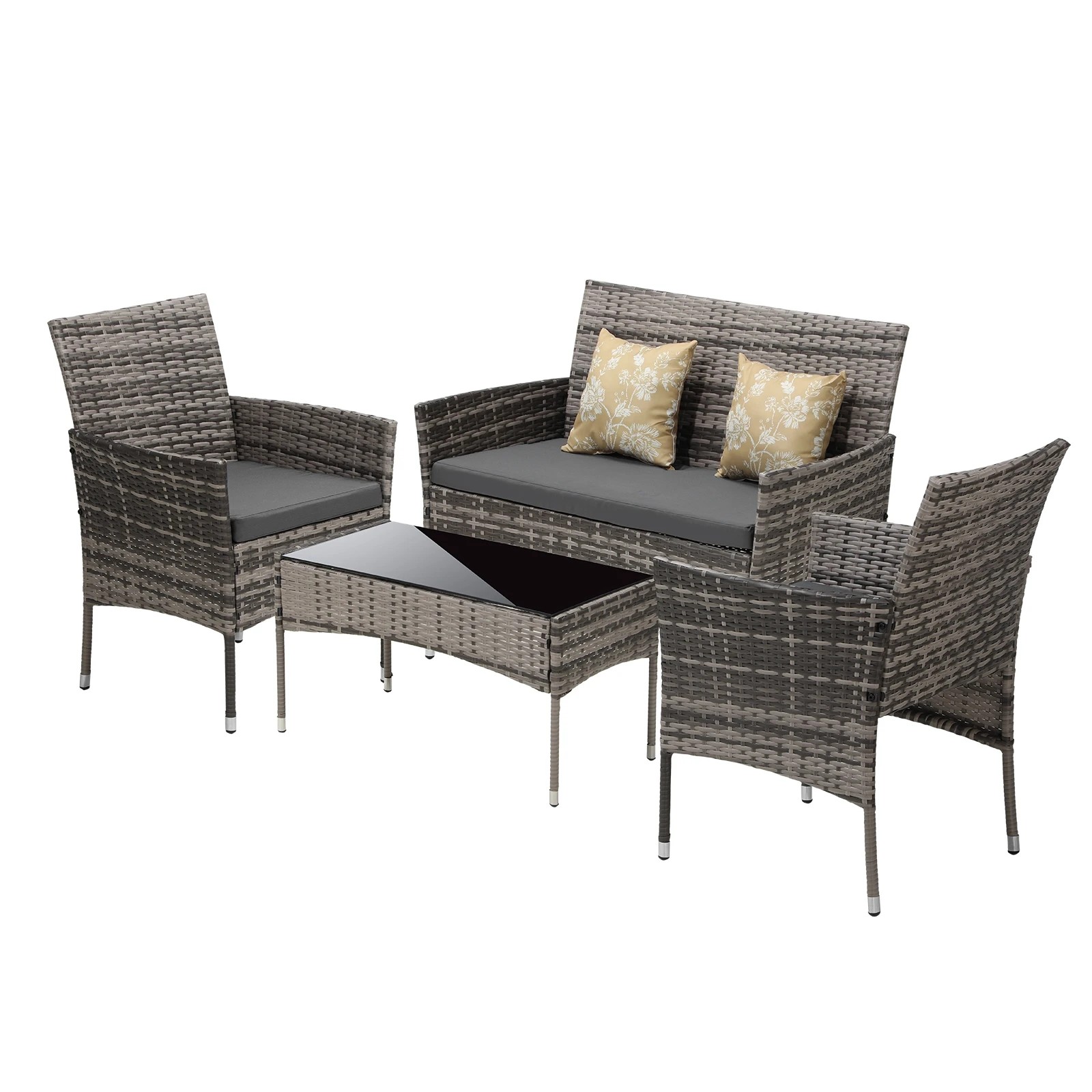 1 Livsip Outdoor Furniture 4-piece Lounge Setting Chairs Table Wicker Set Patio
 - Grey, 1 of 10