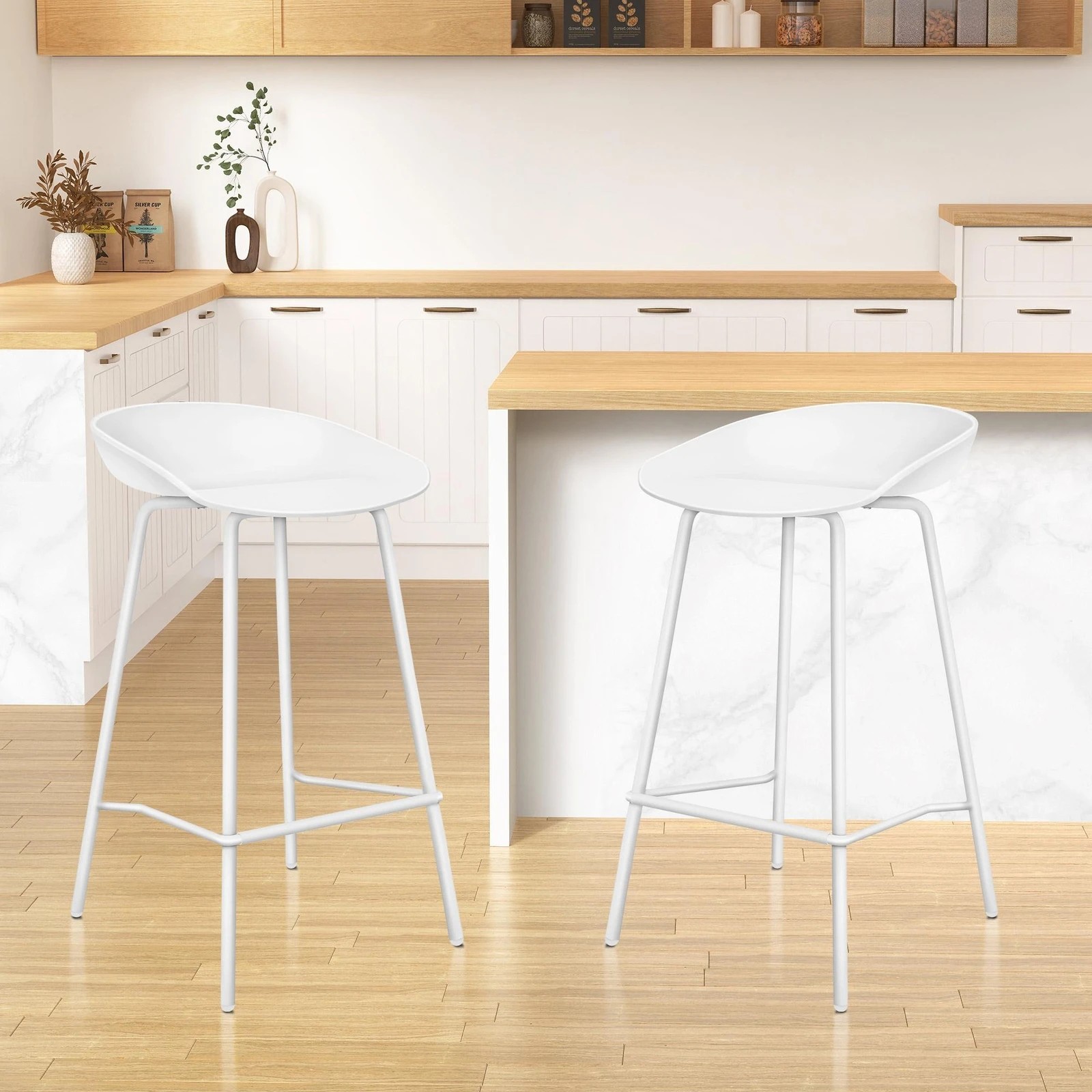 7 Alfordson 2x Kitchen Bar Stools Counter Chairs Metal Finn - White, 7 of 10