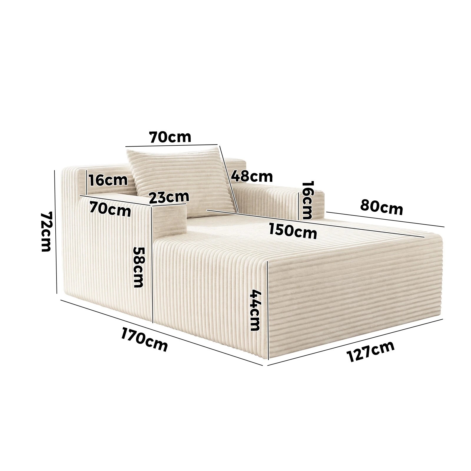 2 Oikiture Compressed Chaise Chair Corduroy Single Sofa Bed Couch - Beige, 2 of 5