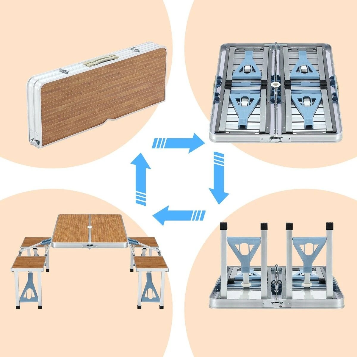 6 Ausway Folding Camping Table Set Outdoor Dining Beach Picnic Chairs, 6 of 7