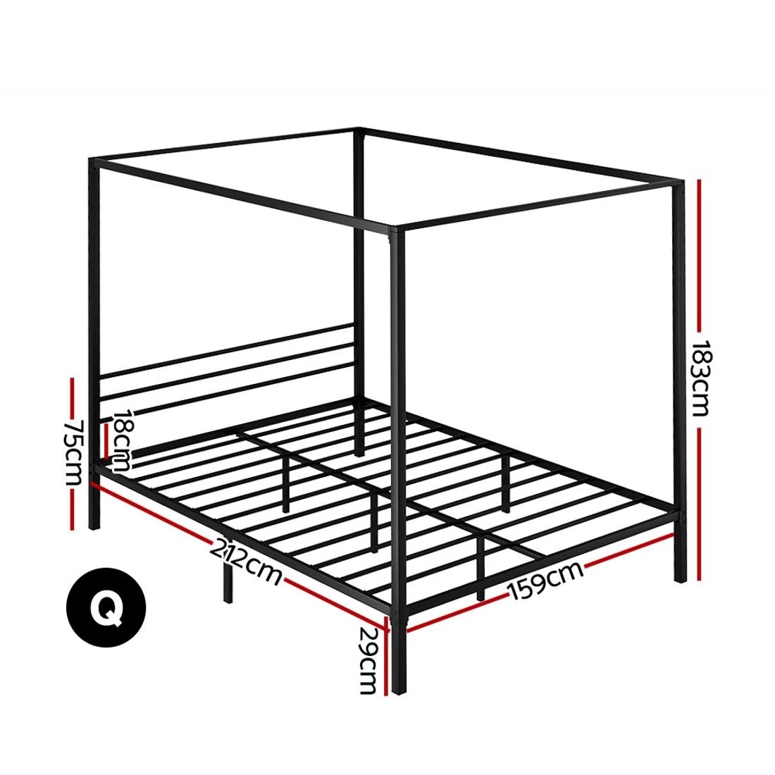 2 Artiss Bed Frame Queen Size Metal Frame POCHY - Black, 2 of 7