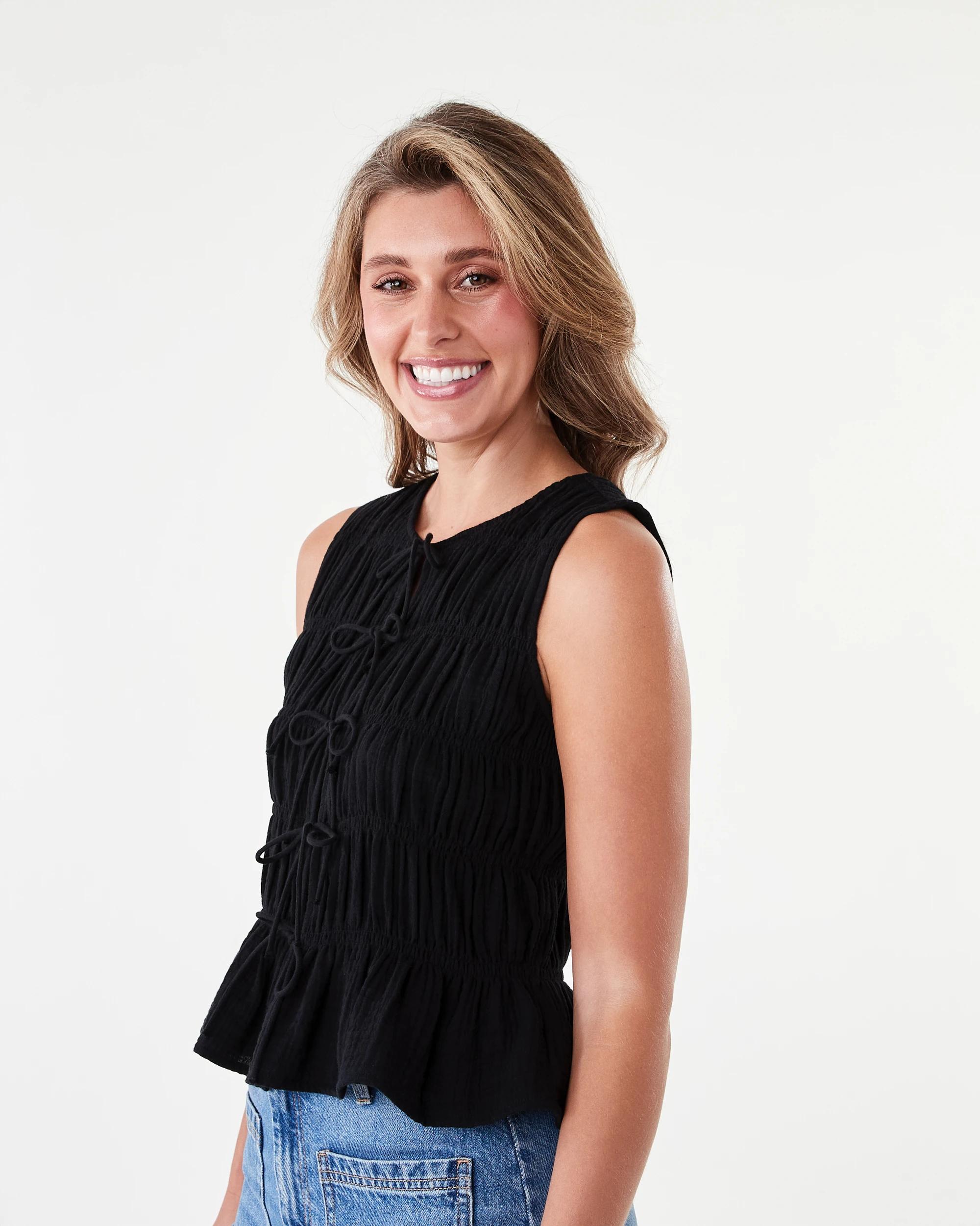 2 Sleeveless Multi Tie Front Top Black, 2 of 7