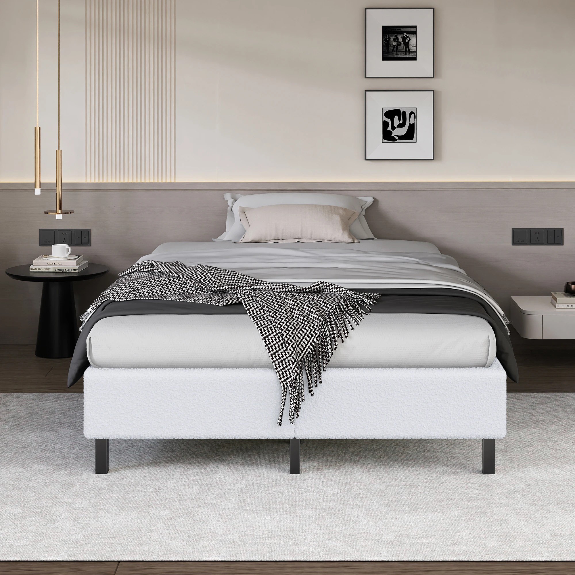 3 Alfordson Bed Frame King Single Mattress Base Foundation Boucle Basel - White, 3 of 10