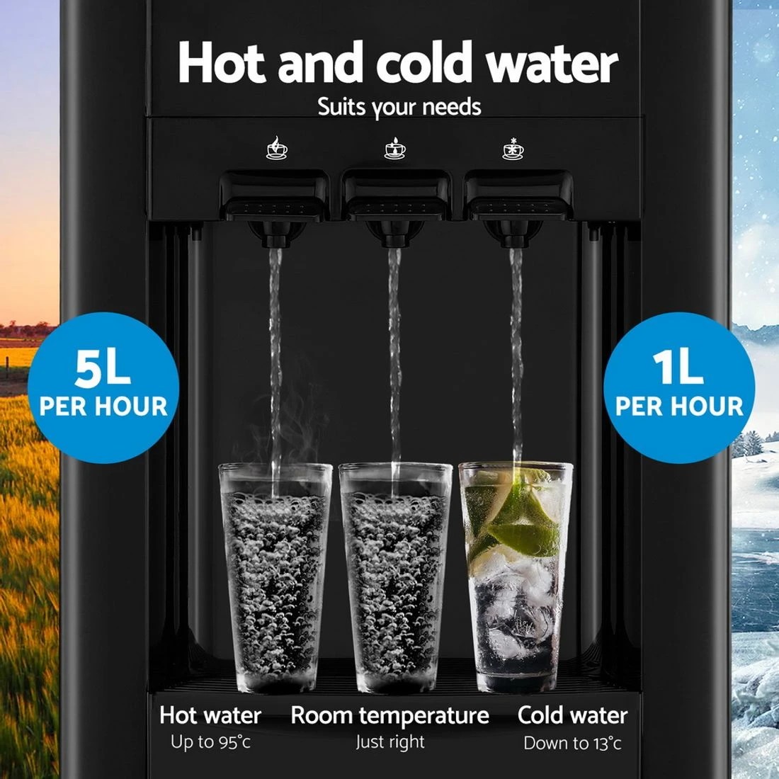 7 22L Devanti Water Cooler Dispenser Bench Top 3 Taps Chiller Filter Purifier Three Taps - Black, 7 of 7