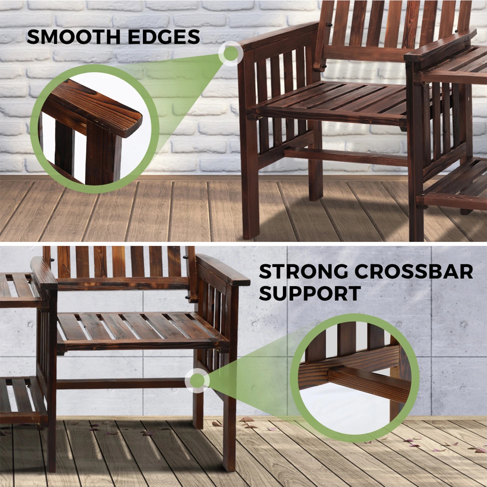 7 Livsip Garden Bench Wooden Outdoor Table & Chair Set - Charcoal, 7 of 10