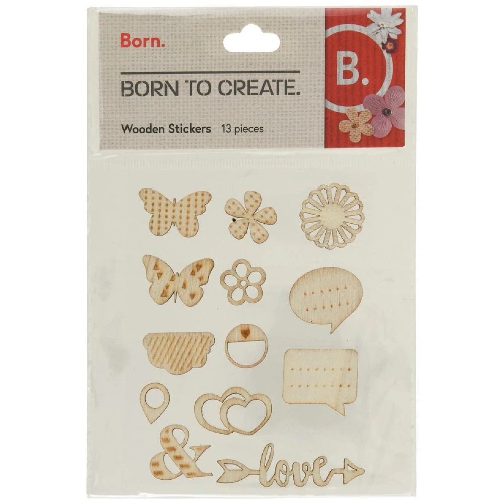 1 Born Wooden Sticker Sheet 90 x 110mm Floral, 1 of 2