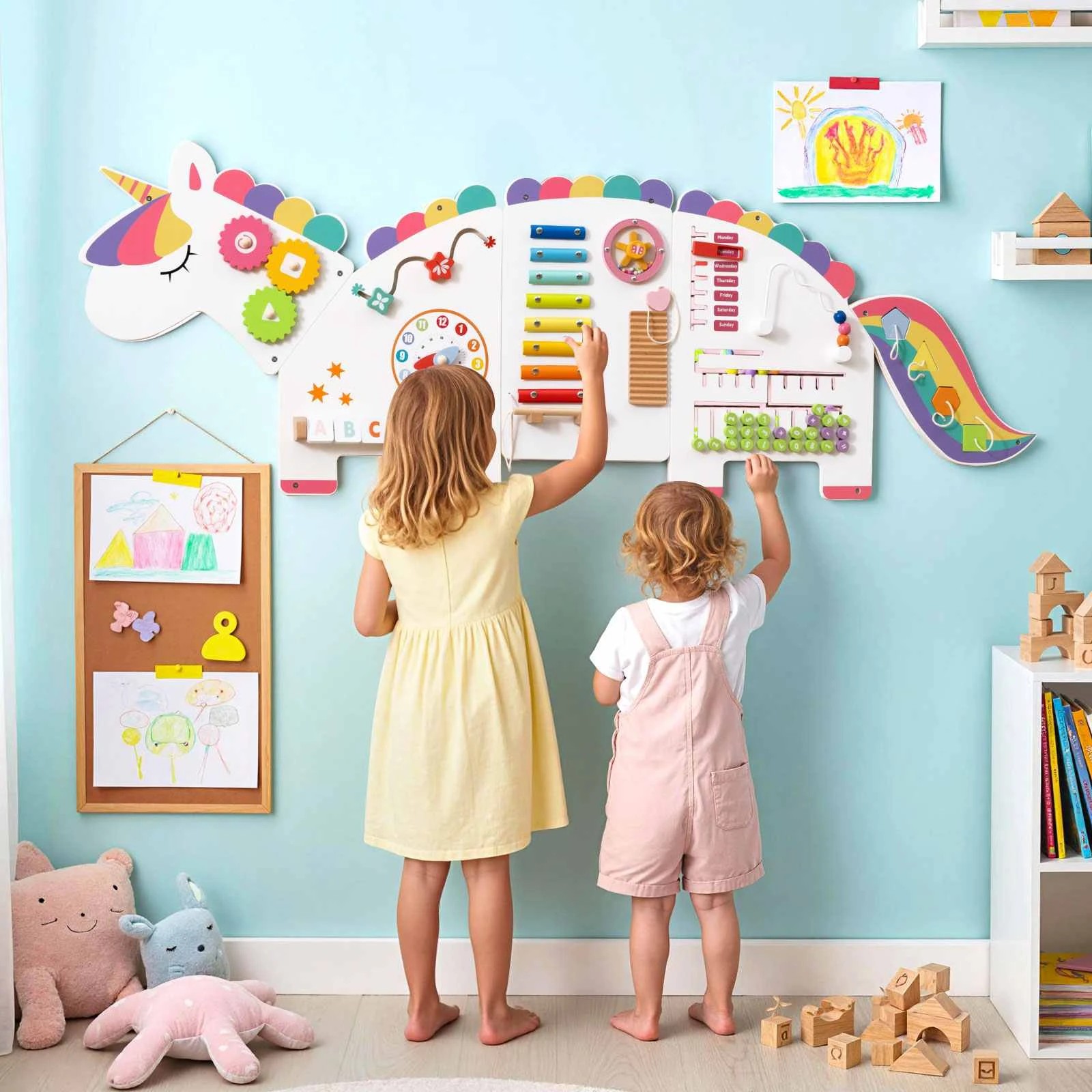 3 Costway 11in1 Wall Busy Board Panels Unicorn-themed Sensory Toy - Pink, 3 of 3