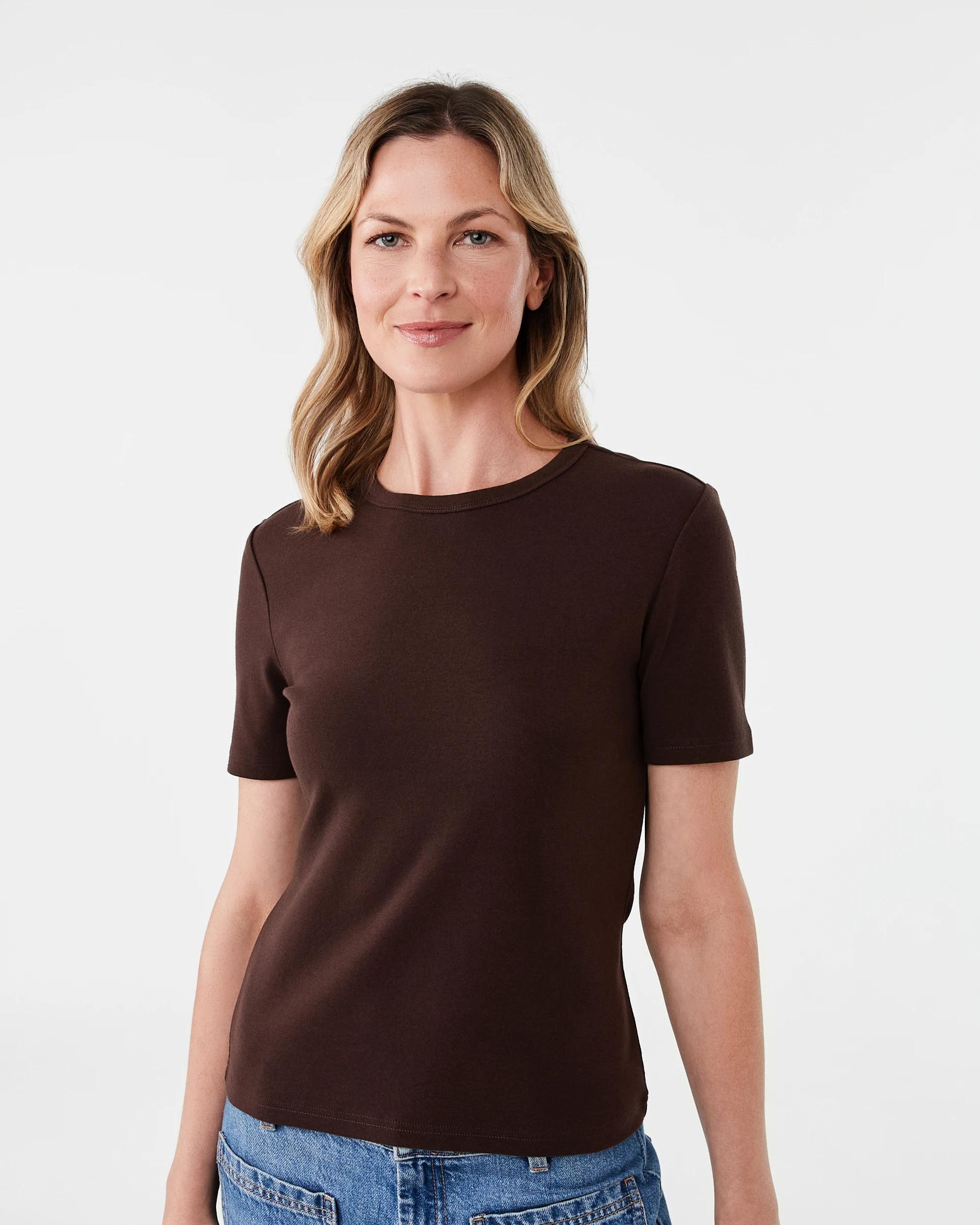 1 Short Sleeve Rib Crew Neck T-shirt Melt Brown, 1 of 5