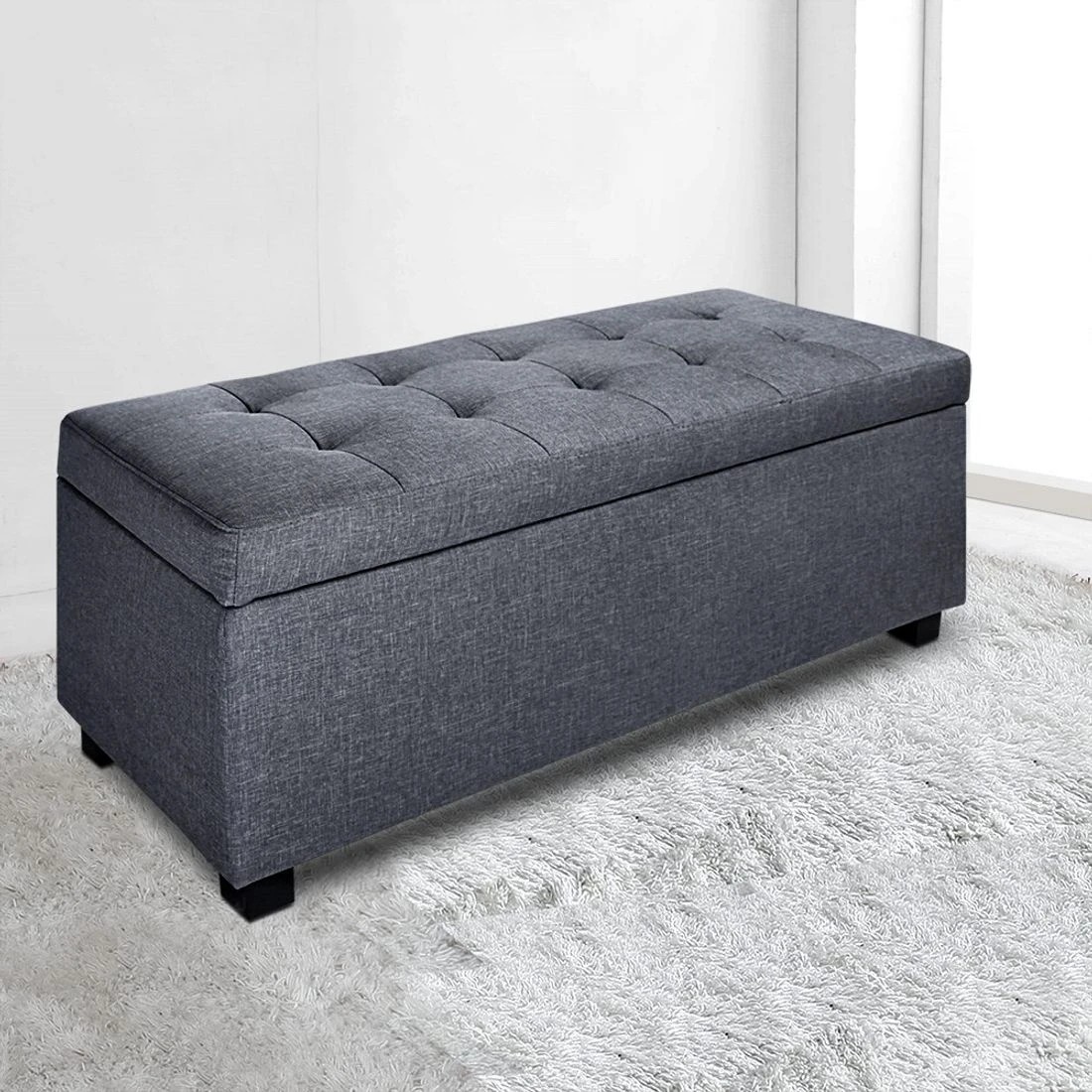 7 Artiss Storage Ottoman Blanket Box 97cm Linen - Grey, 7 of 9
