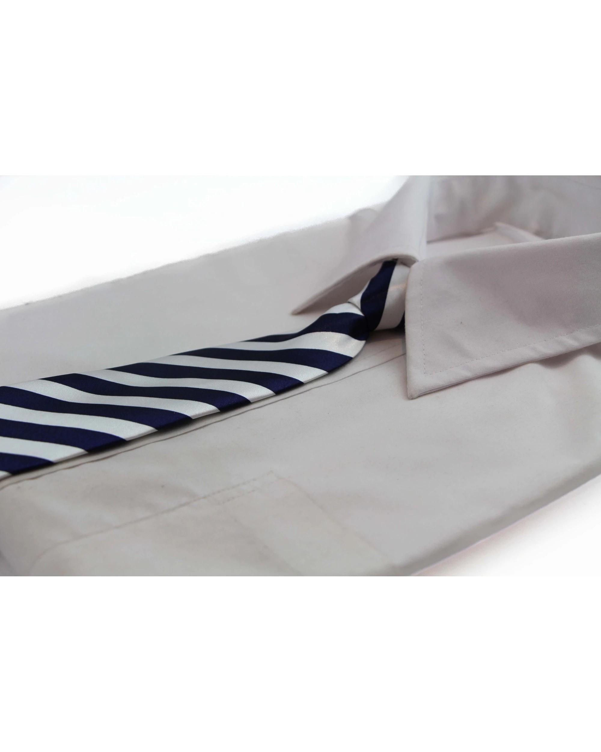 1 Zasel Kids Boys Navy & White Patterned Elastic Neck Tie - Diagonal Stripe - White, 1 of 3