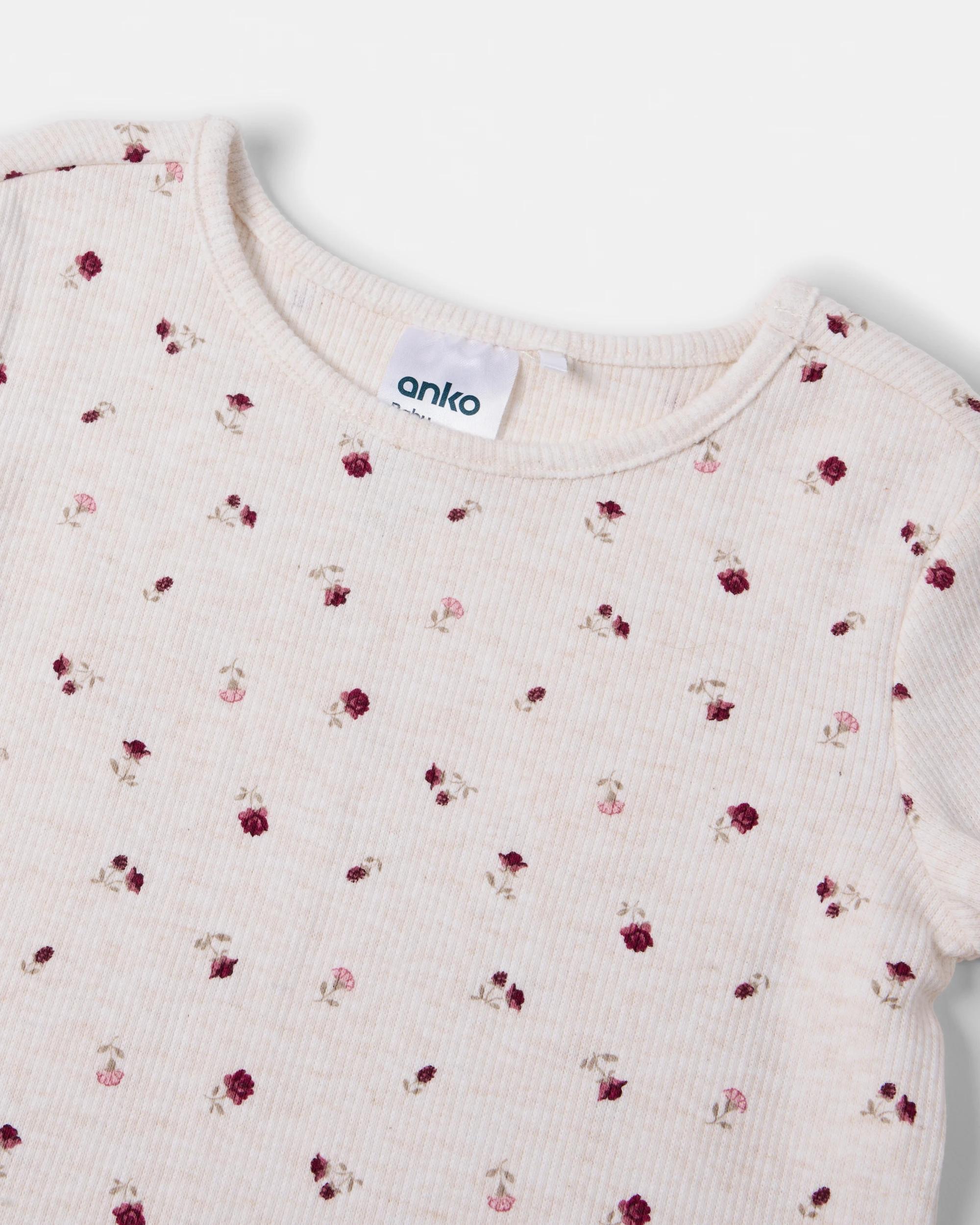 6 3 Pack Cotton Long Sleeve Rib T-shirts Wht Florl, 6 of 7