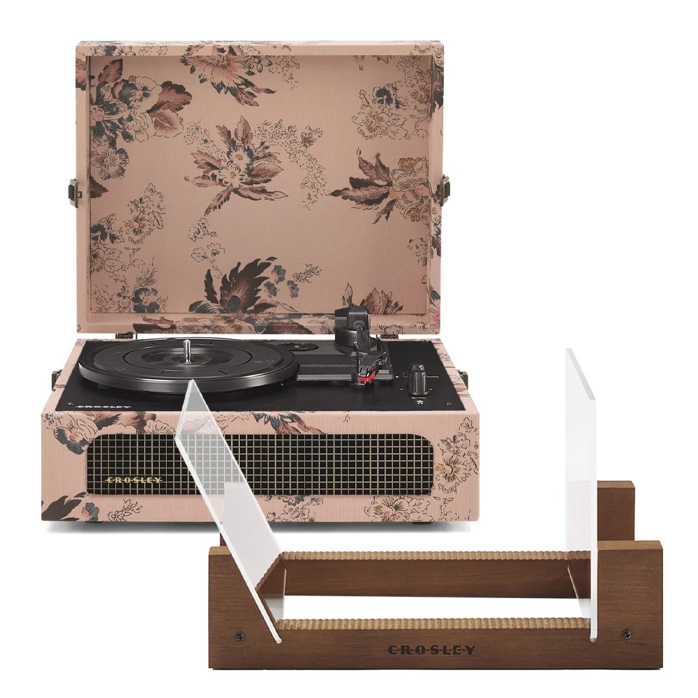 1 Crosley Voyager Bluetooth Portable Turntable - Floral + Bundled Crosley Record Storage Display Stand - Pattern, 1 of 5