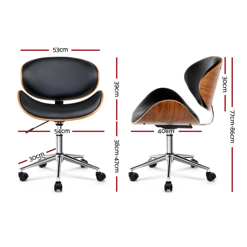 2 Artiss Wooden Office Chair Leather Seat - Black, 2 of 7