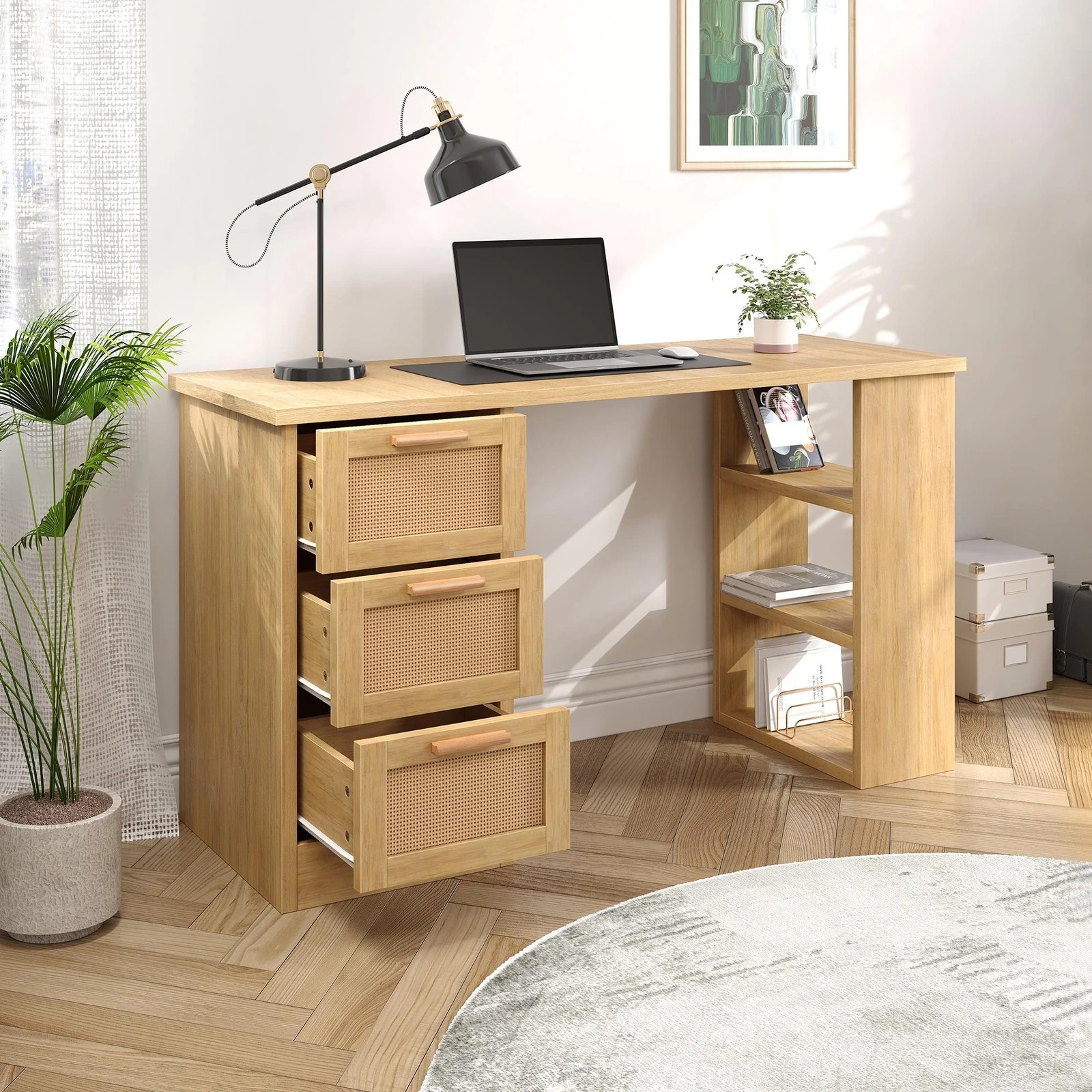 8 Alfordson Computer Desk Drawers Office Laptop PC Study Table Shelf - Oak, 8 of 10