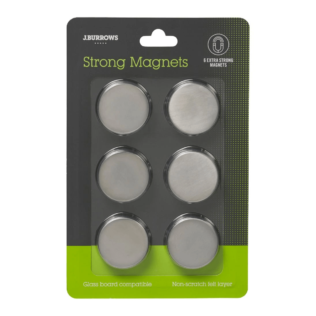 1 J.Burrows Super Strong Round Magnets Chrome 6 Pack, 1 of 2