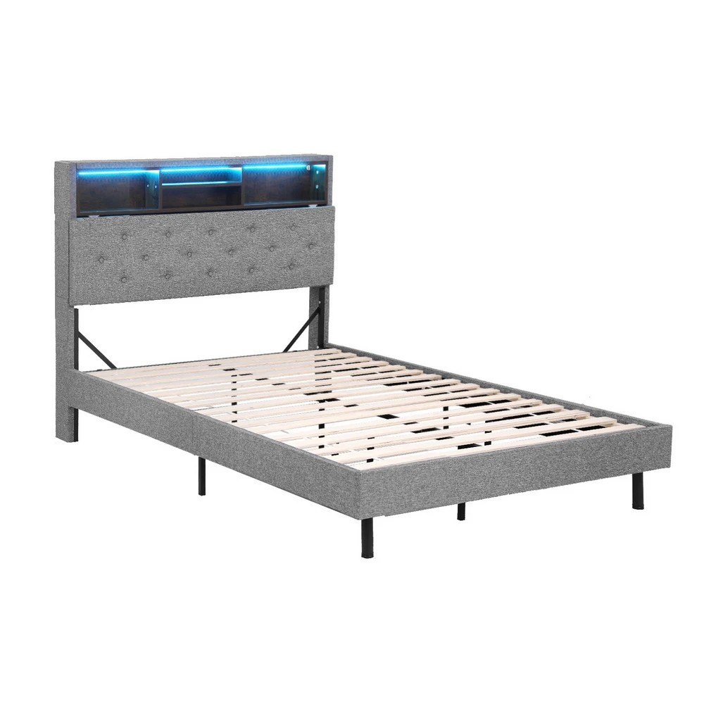 1 Artiss Bed Frame King Single Size LED Mattress Base Platform with Storage Shelf Hidden Storage Box - Black, 1 of 8
