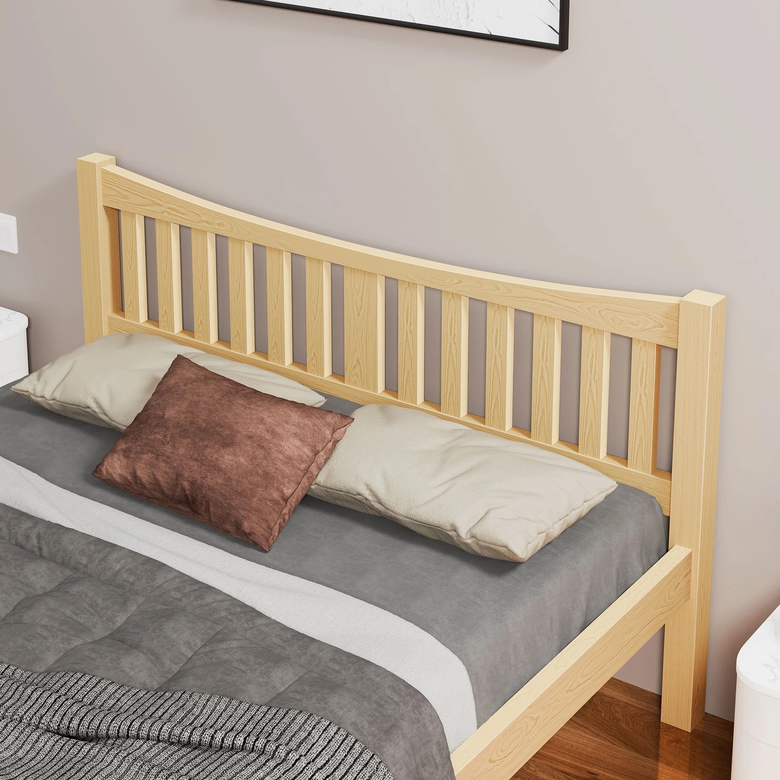 4 Alfordson Bed Frame Wooden Queen Size Solid Pine Timber Base Cambrie - Natural, 4 of 10