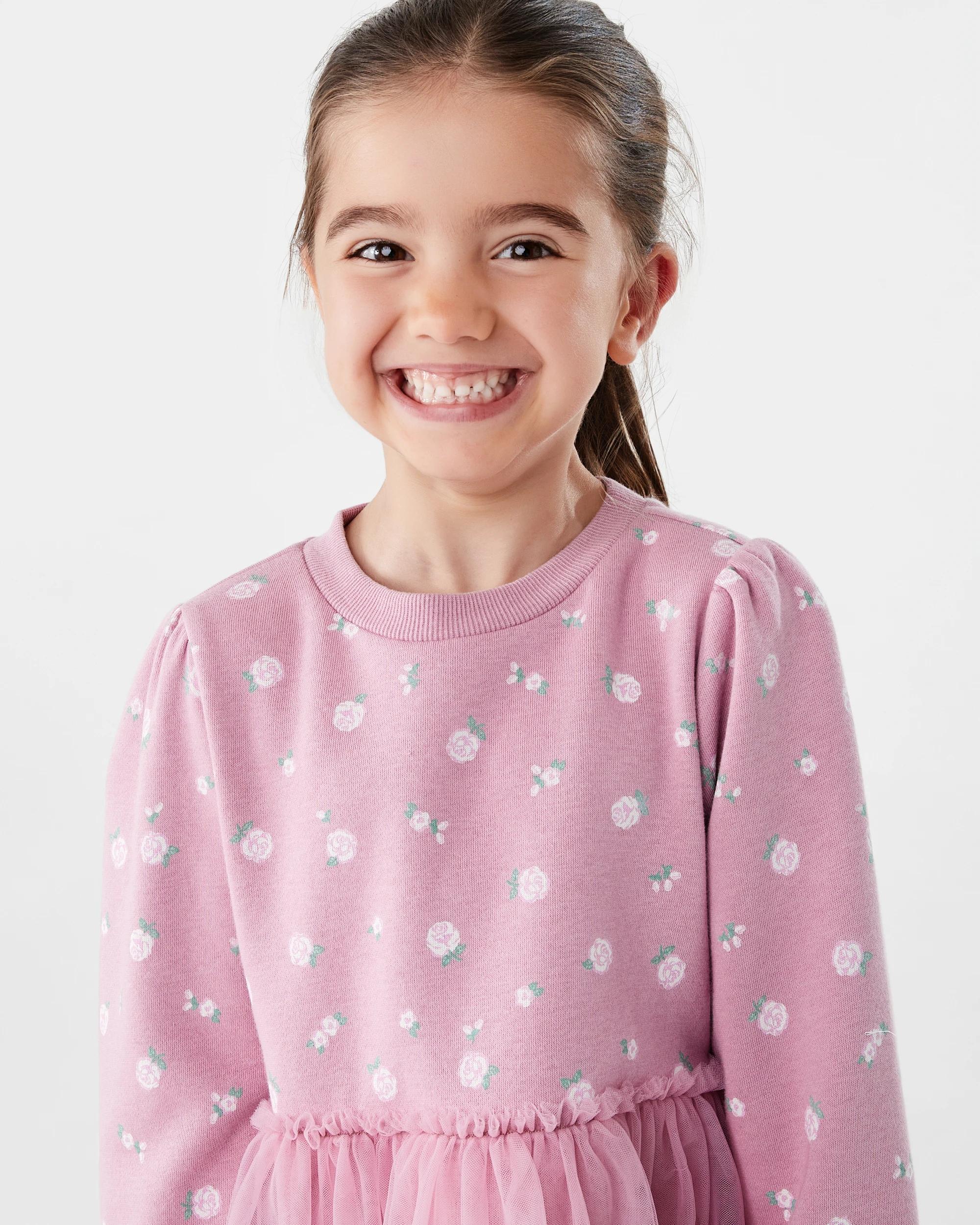 3 Long Sleeve Fleece Tutu Dress Pink Rose, 3 of 8
