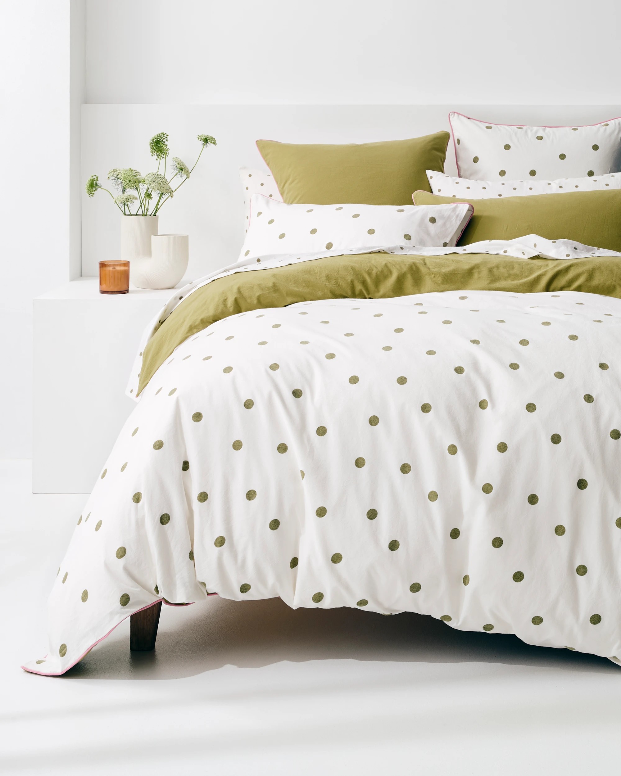 2 Arlo Polka Dot Stonewash Cotton Quilt Cover Set - Queen Bed - Green, 2 of 10