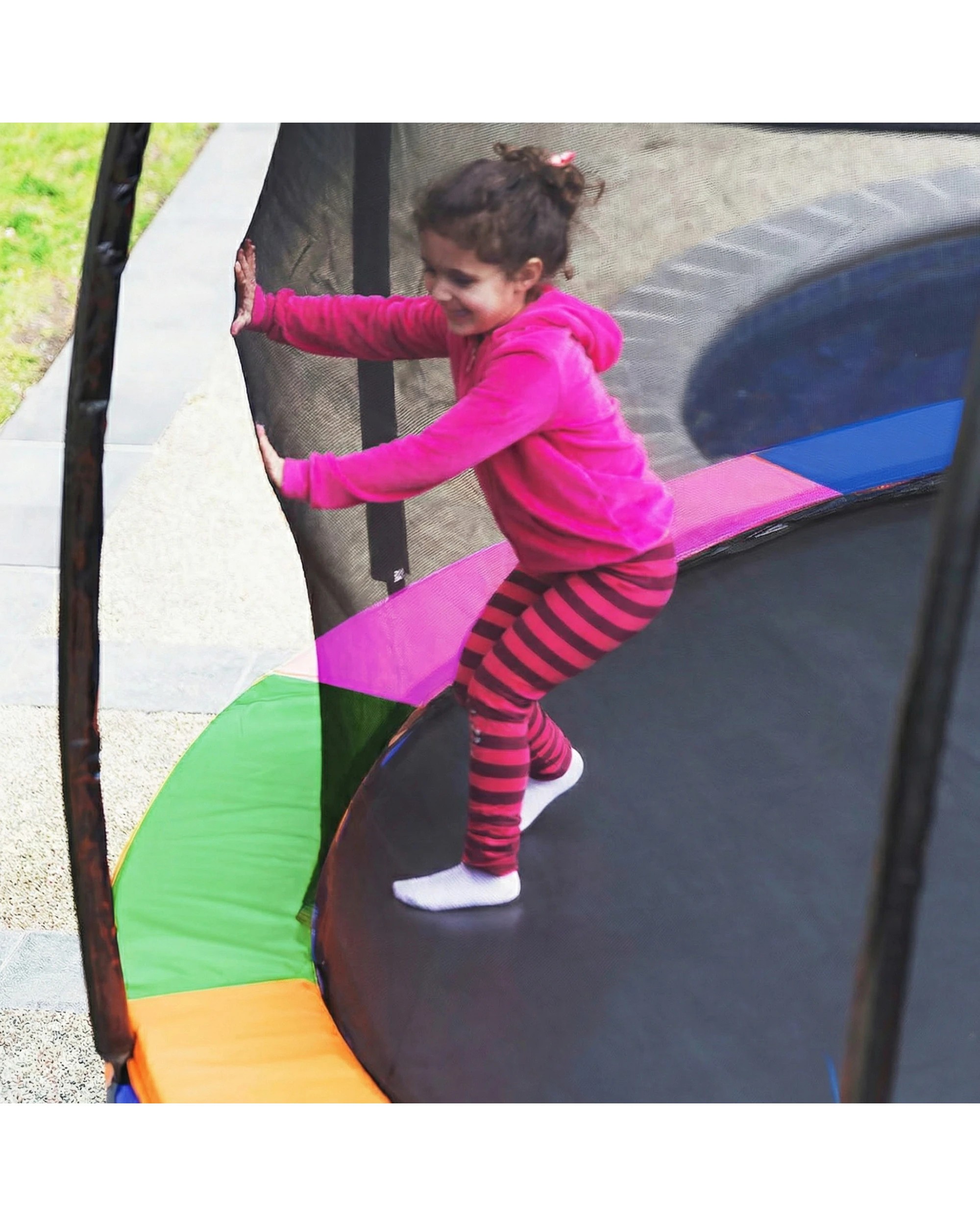 7 Kahuna Trampoline 6 ft with Basketball Set and Roof - Rainbow - Pattern, 7 of 8