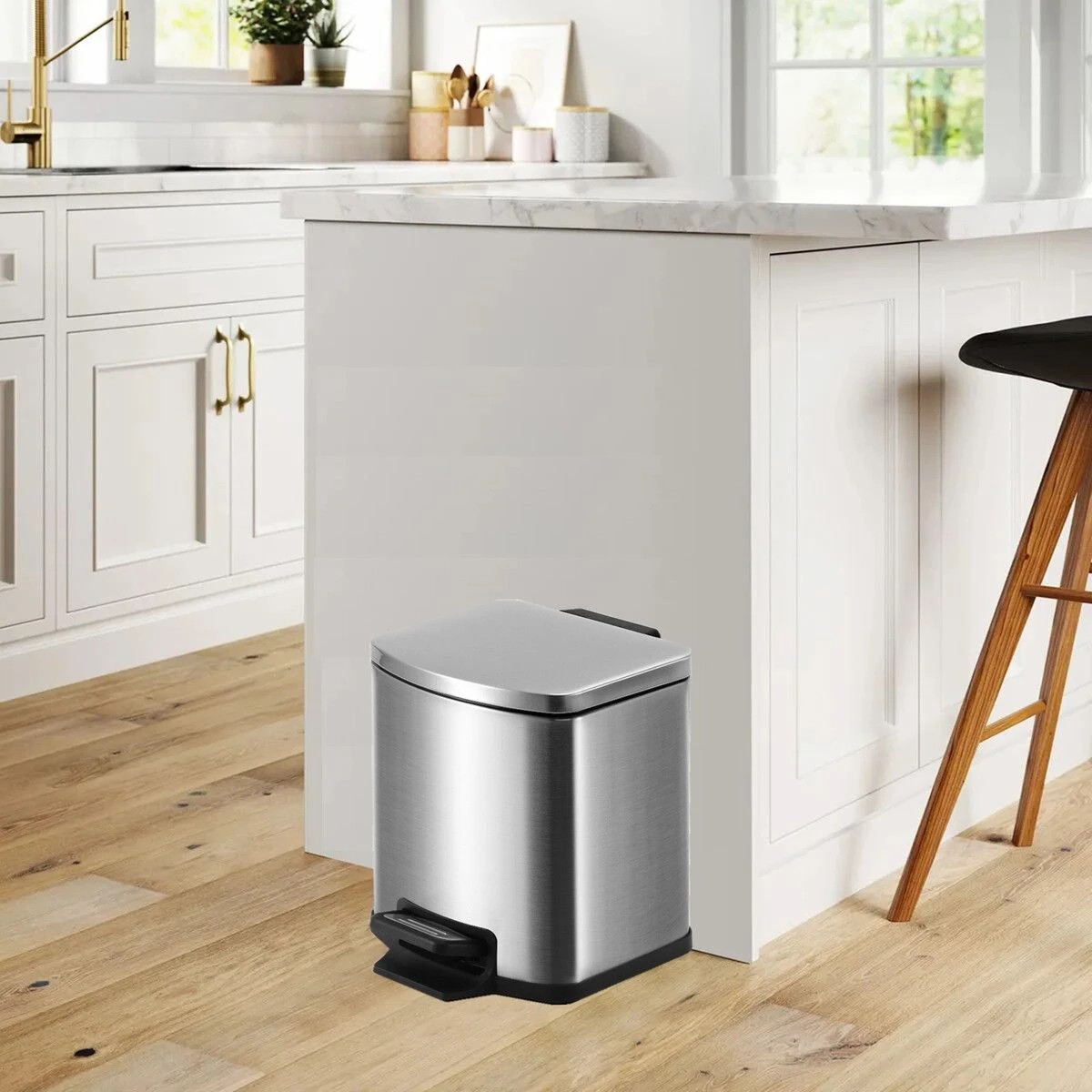 3 AUSWAY 9L Small Rubbish Pedal Bin stainless steel waste bin Square 9L capacity, 3 of 6