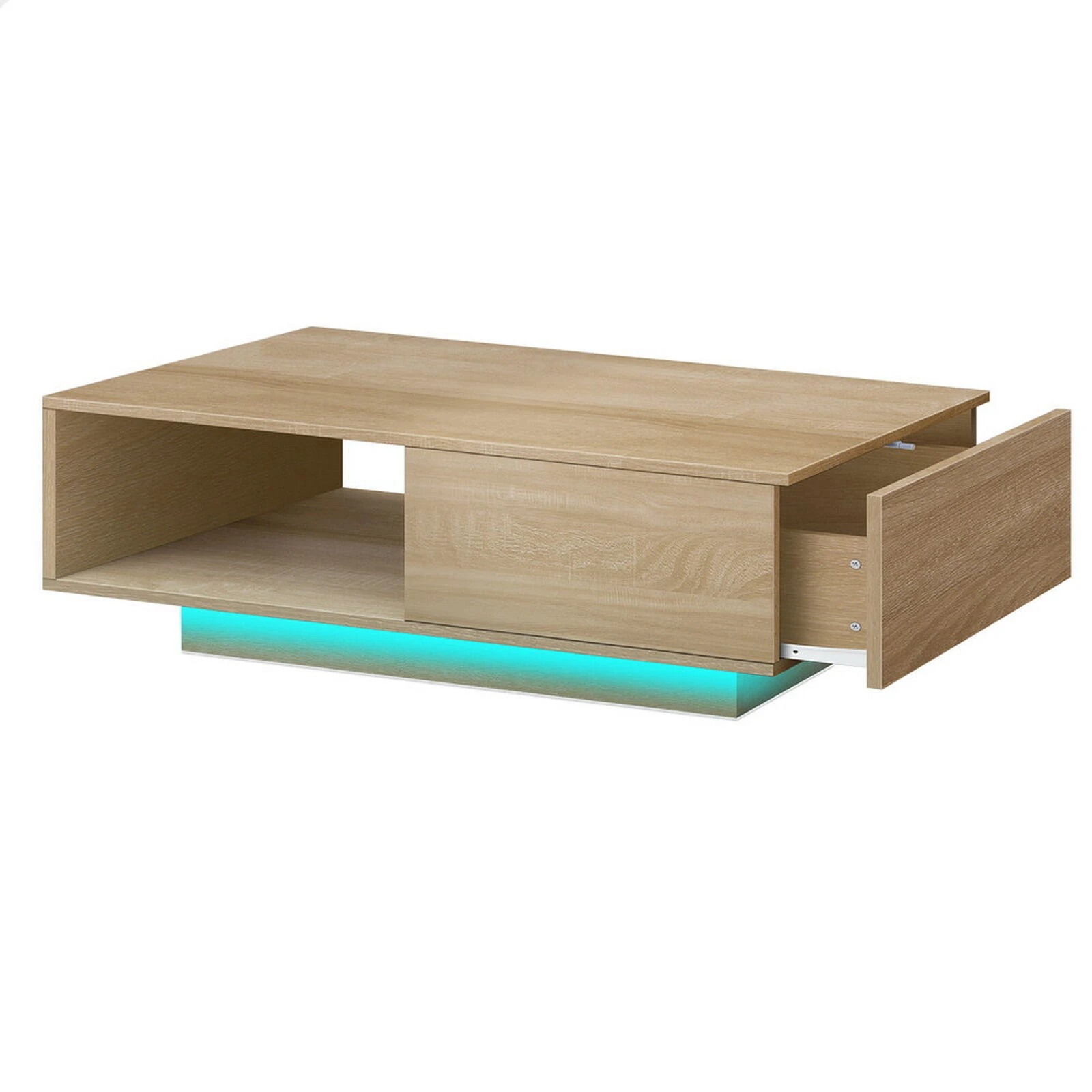 1 Alfordson Coffee Table LED RGB Light Storage Drawer Modern Furniture - Oak, 1 of 9