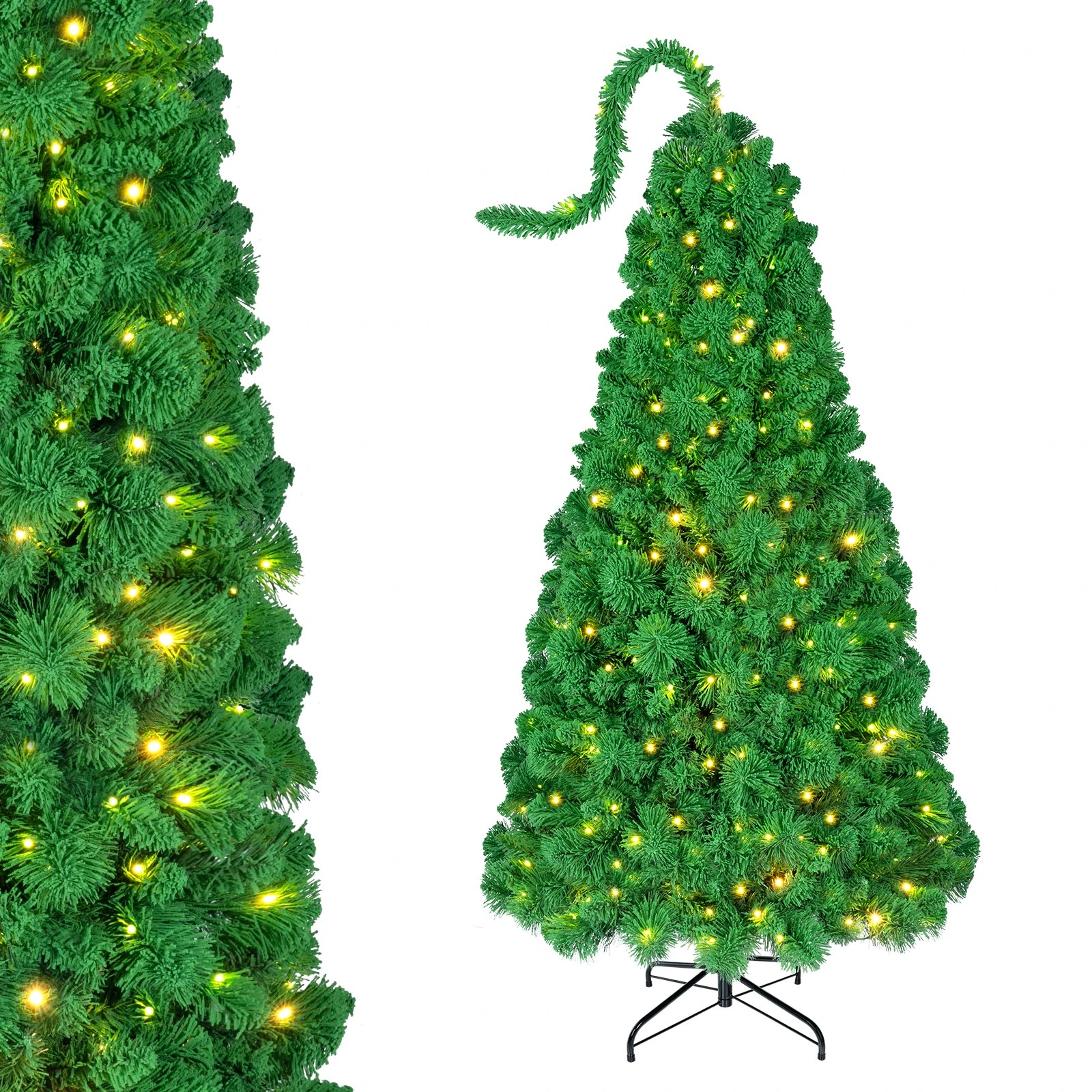 4 Costway 1.5M Flocked Christmas Tree w/Bendable Top 210 LEDs Pre-Lit Artificial Decoration Tree, 4 of 4