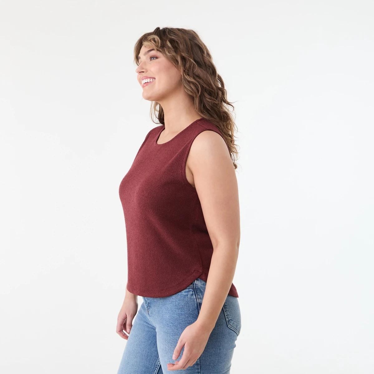 2 Sleeveless Textured Curved Hem Tank DARK HENNA, 2 of 5