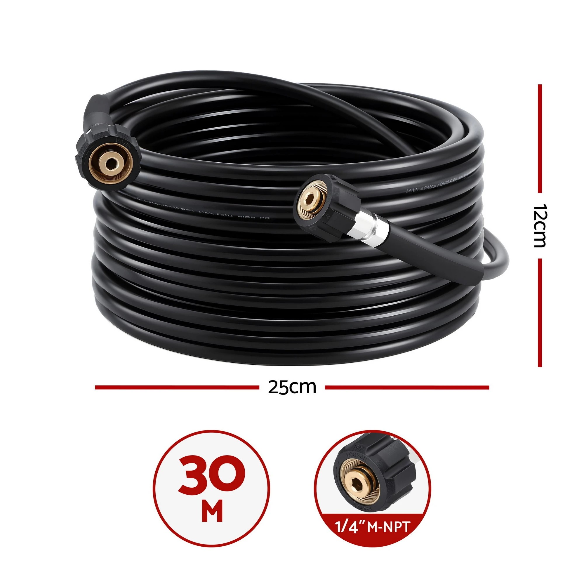 2 Giantz Pressure Washer Hose 30M 5800PSI Power Replacement Extension 1/4'' Quick - Black, 2 of 2