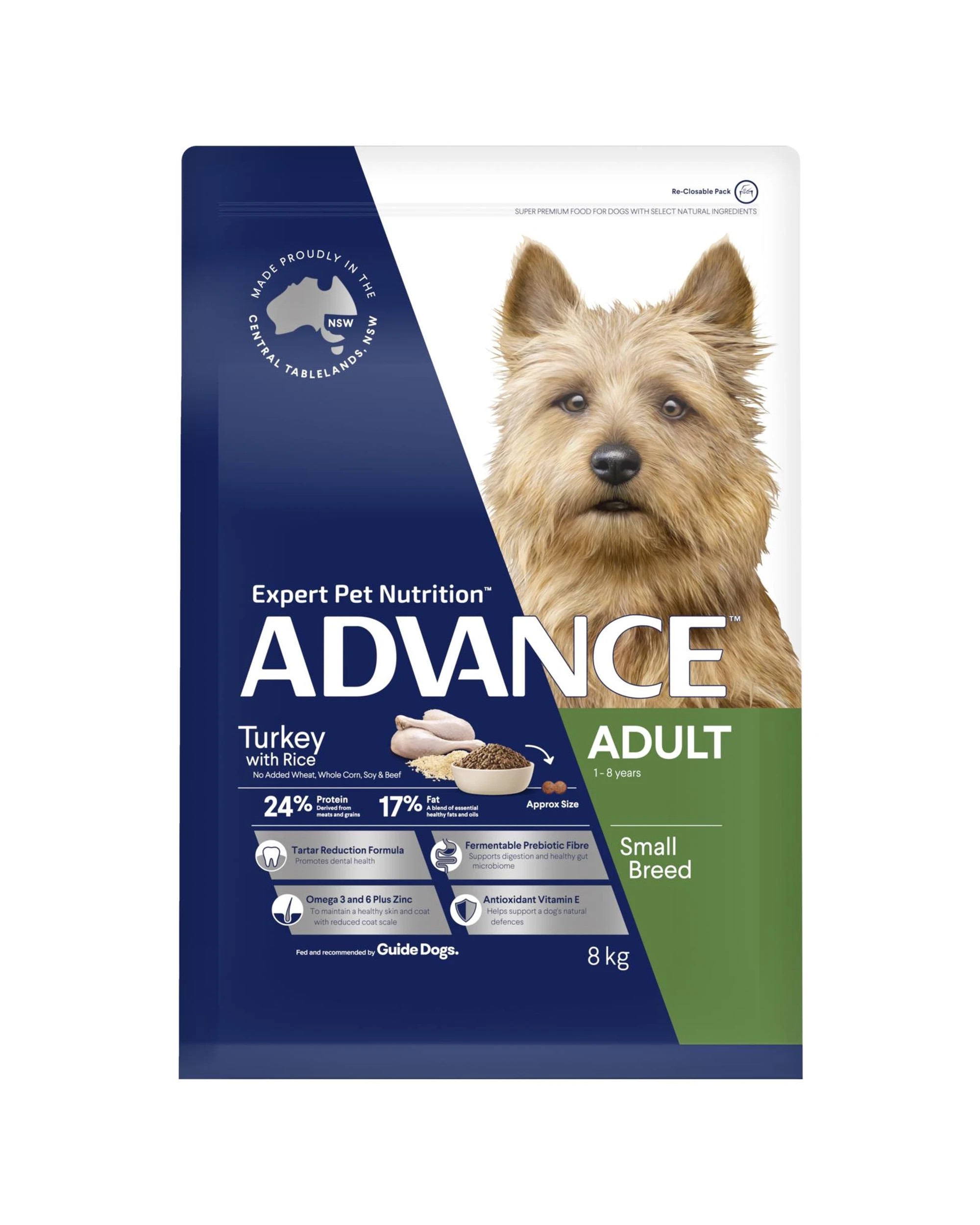 2 Advance Adult 1+ Small Breed Dry Dog Food Turkey w/ Rice 8kg, 2 of 3