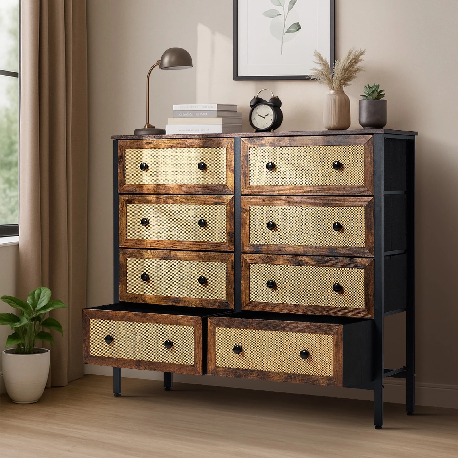 3 Oikiture 8 Chest of Drawers Storage Cabinet Rattan Fabric Dresser Tallboy - Multi, 3 of 6