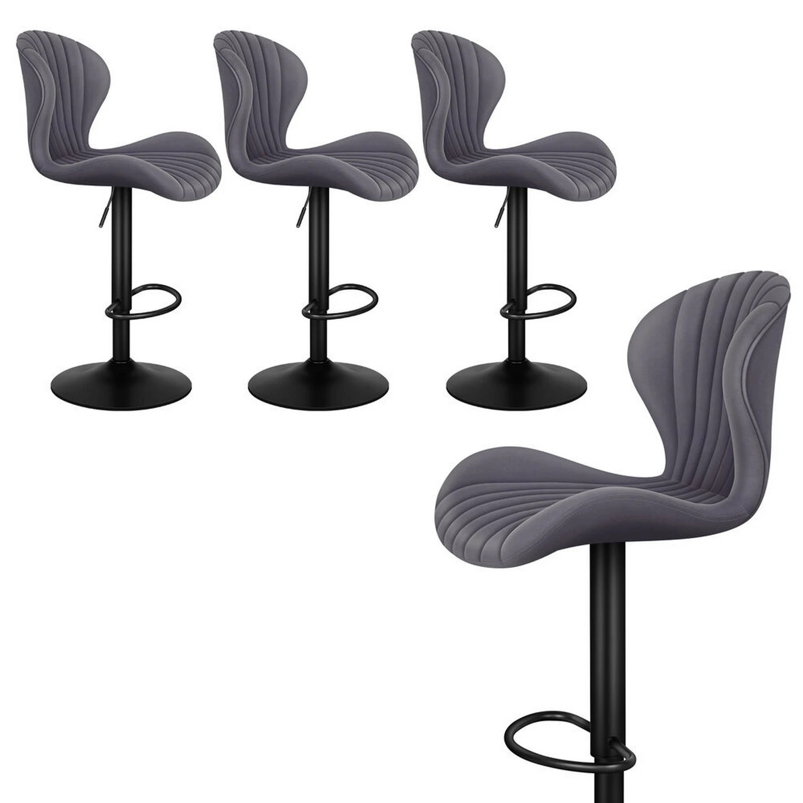 1 Alfordson 4x Bar Stools Gas Lift Air Leather Bar Chairs Kitchen Swivel - Grey, 1 of 10
